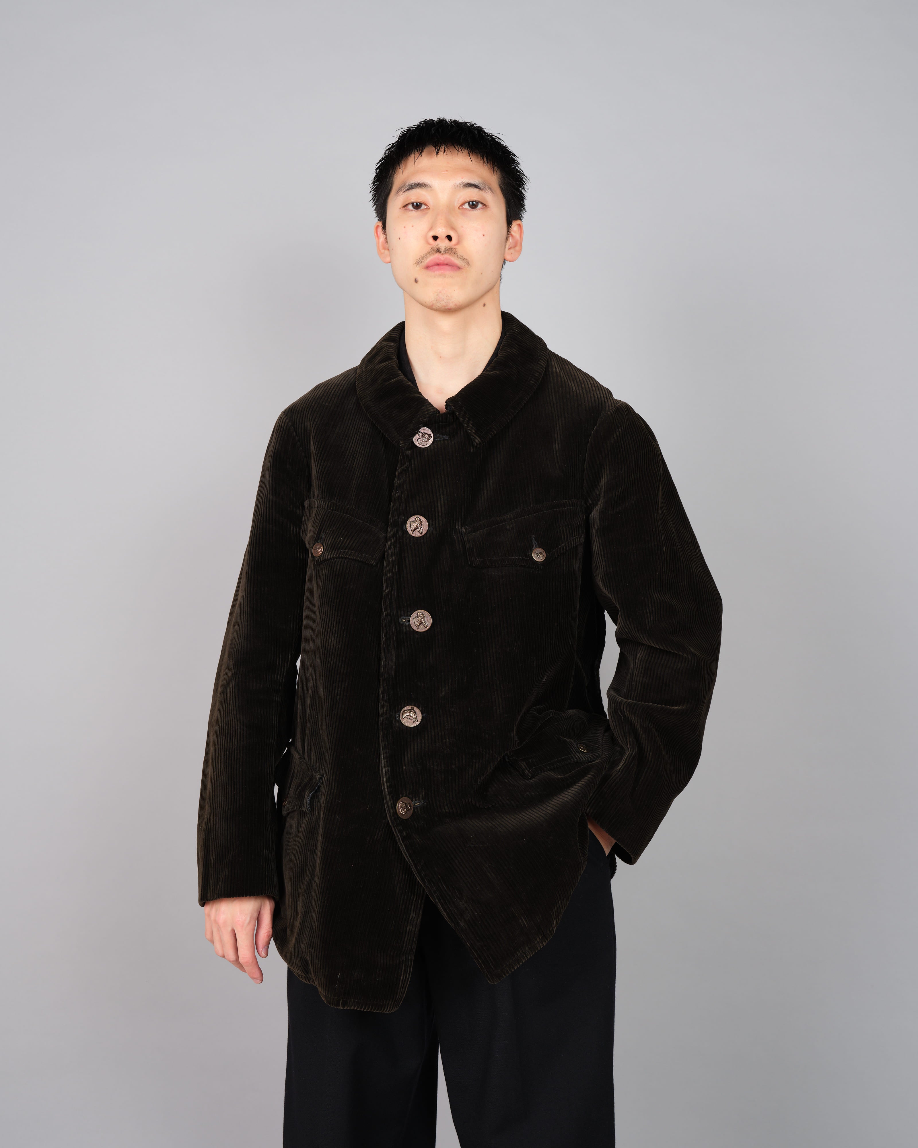 40's】French Vintage Dark Brown Corduroy Hunting Jacket Size.48 