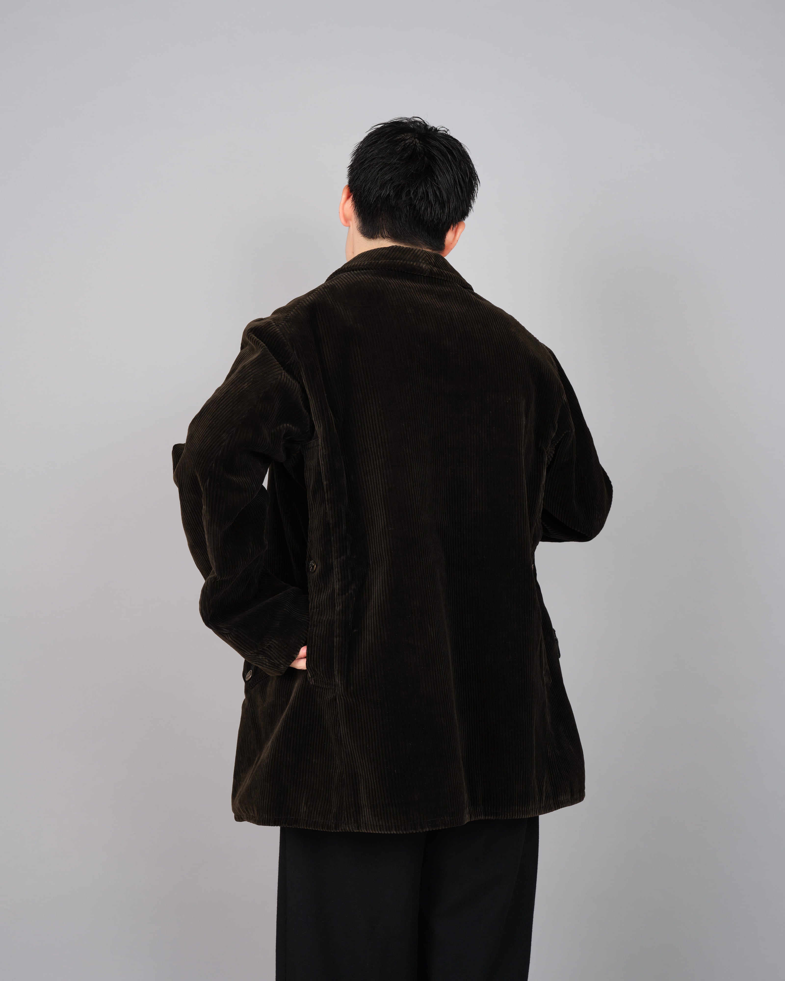 40's】French Vintage Dark Brown Corduroy Hunting Jacket Size.48 