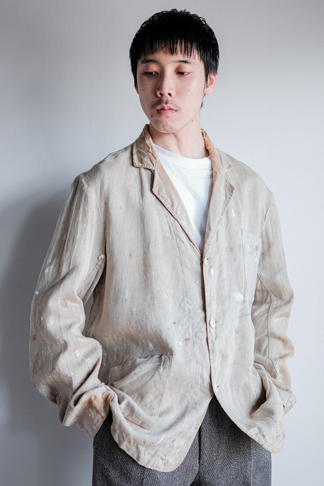 【~40's】British Vintage Irish Linen Lapel Work Jacket "Boro"
