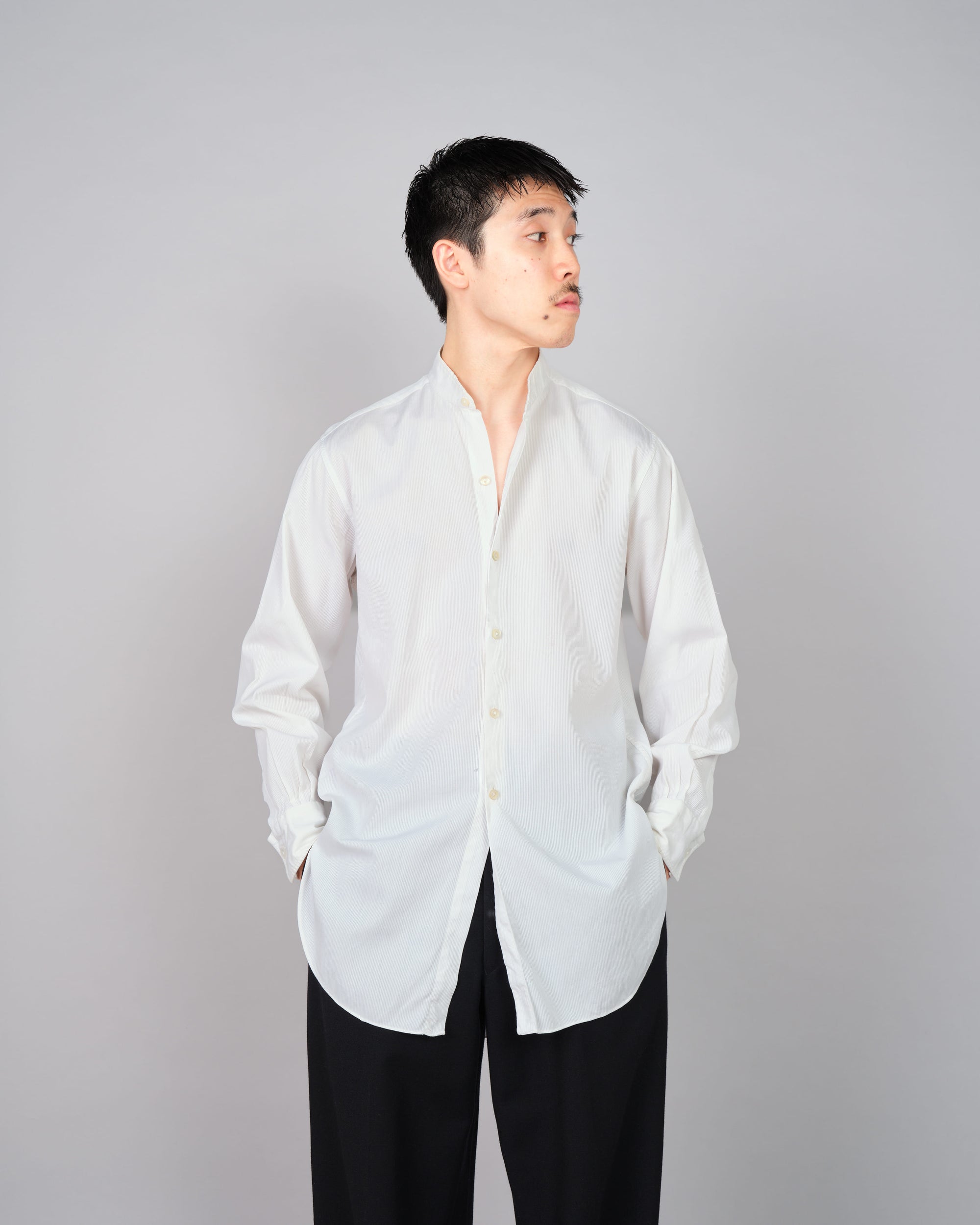 ［~40's］French Vintage White Cotton Stand Collar Shirt "Belle Jardiniere"