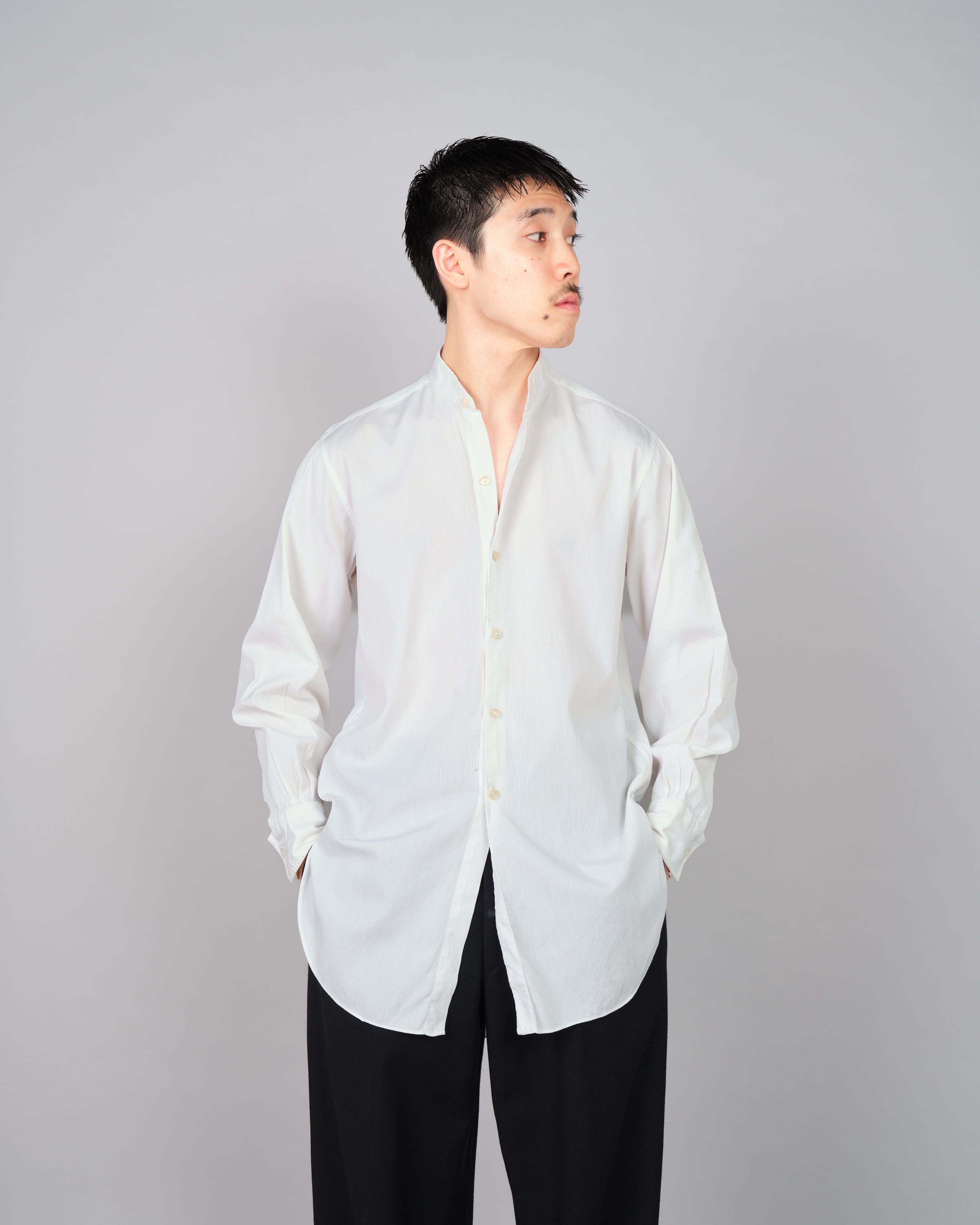 [~ 40's] ผ้าฝ้ายสีขาววินเทจฝรั่งเศสเสื้อคอปก "Belle Jardiniere"