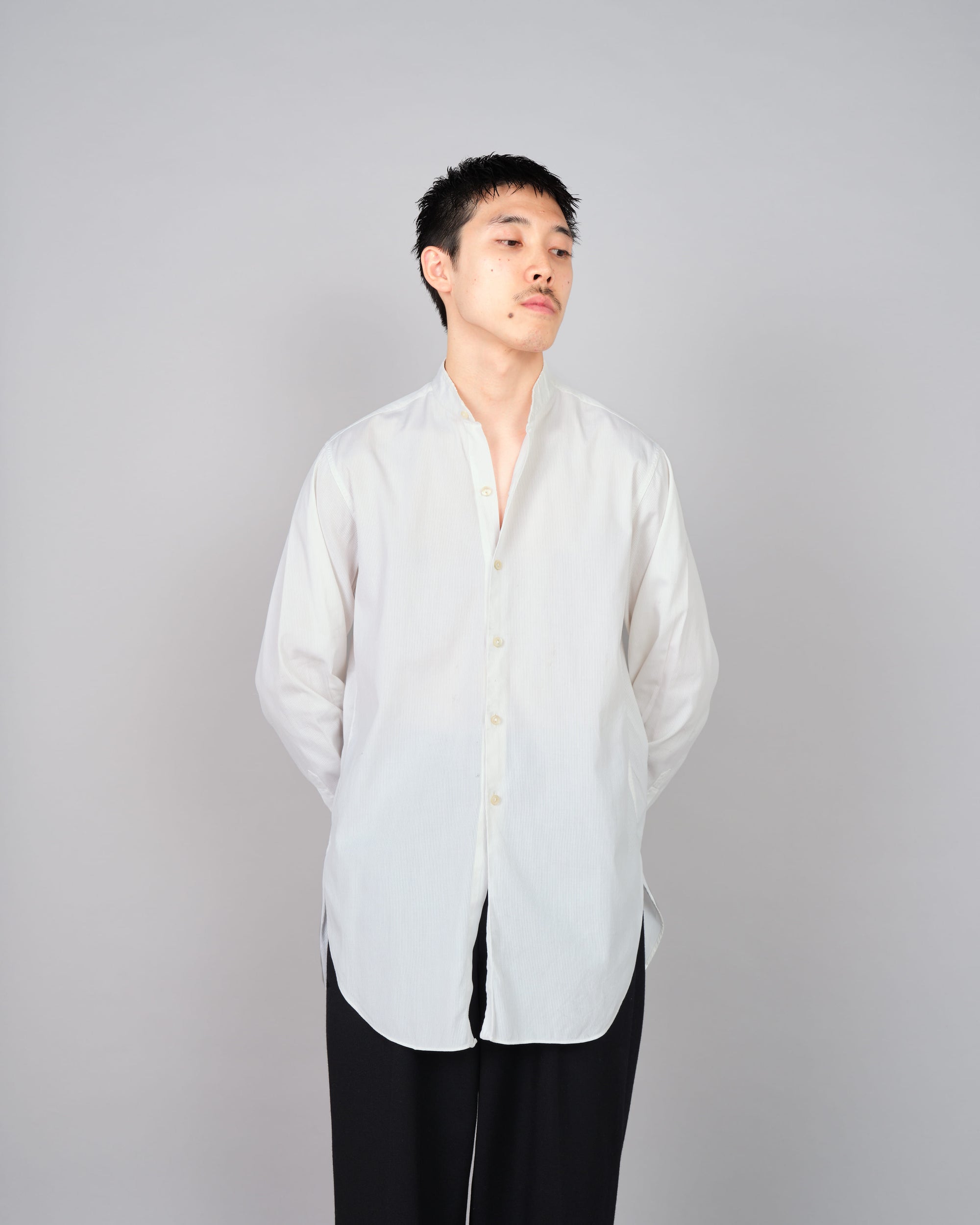 ［~40's］French Vintage White Cotton Stand Collar Shirt "Belle Jardiniere"