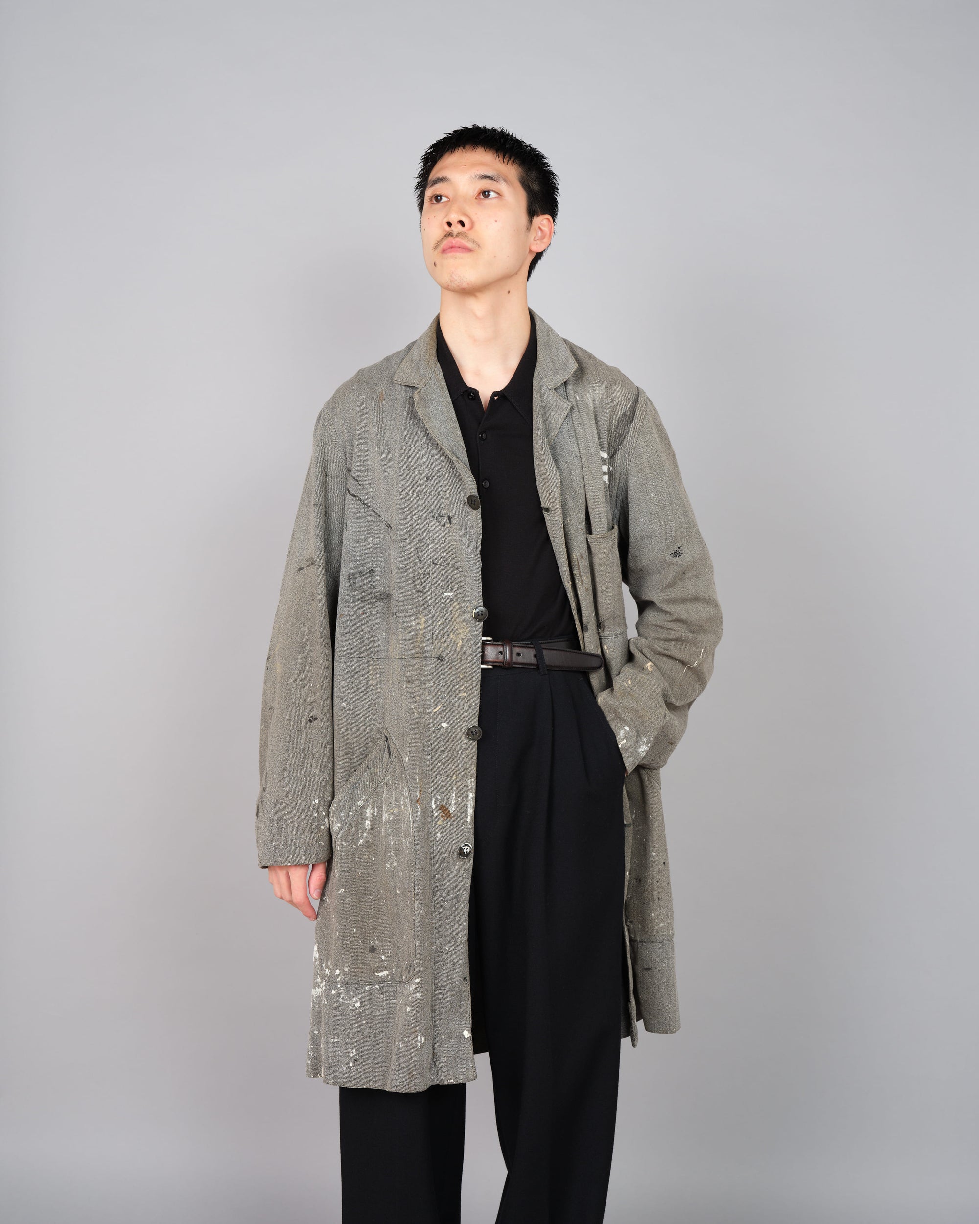 ［~40's］French Vintage Salt & Pepper Cotton Twill Atelier Coat "Crazy Paint"