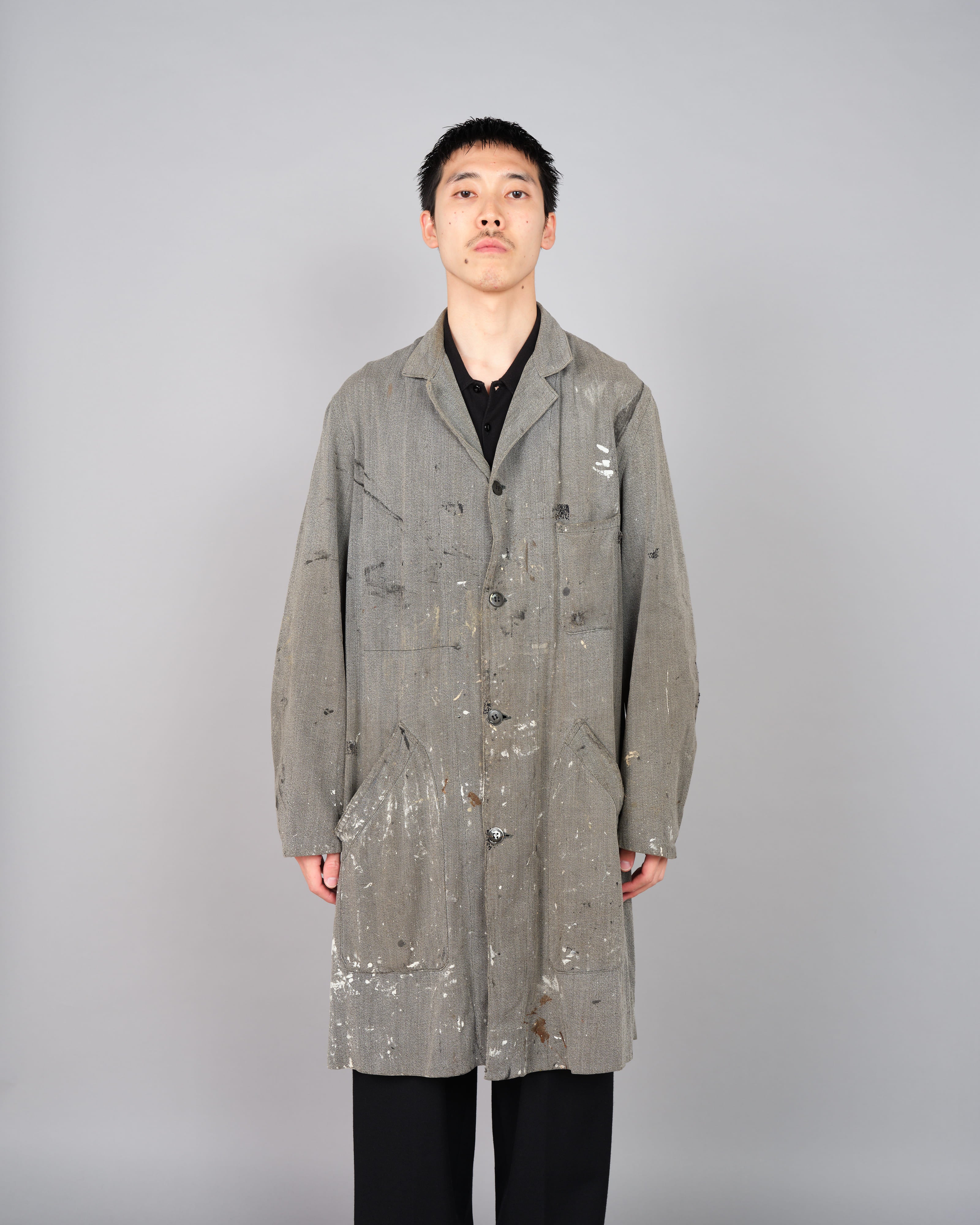 40's] French Vintage Salt & Pepper Cotton Twill Atelier Coat 