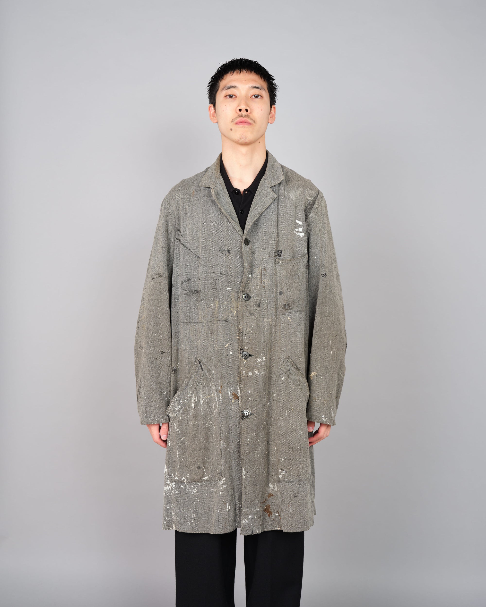 ［~40's］French Vintage Salt & Pepper Cotton Twill Atelier Coat "Crazy Paint"