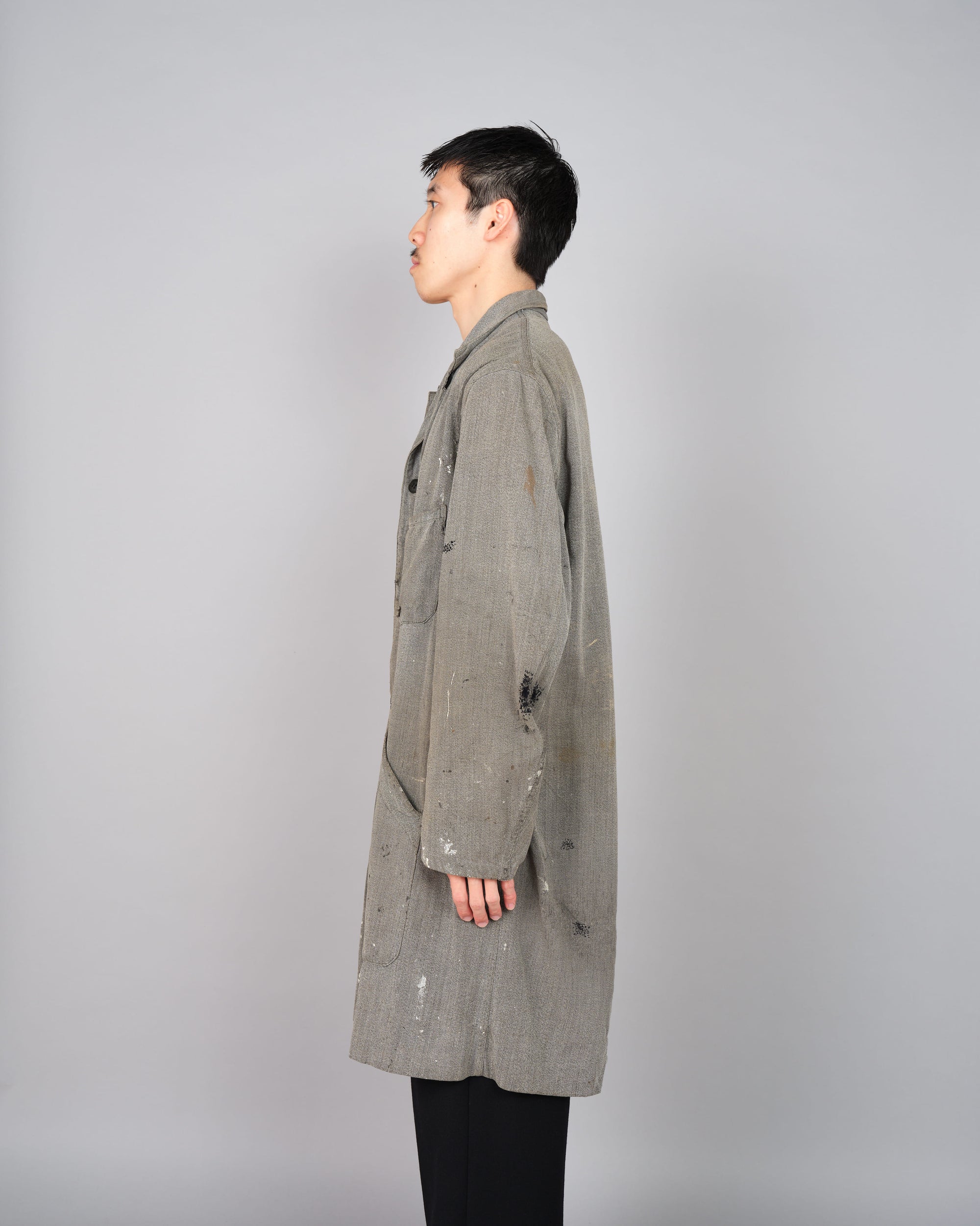 ［~40's］French Vintage Salt & Pepper Cotton Twill Atelier Coat "Crazy Paint"