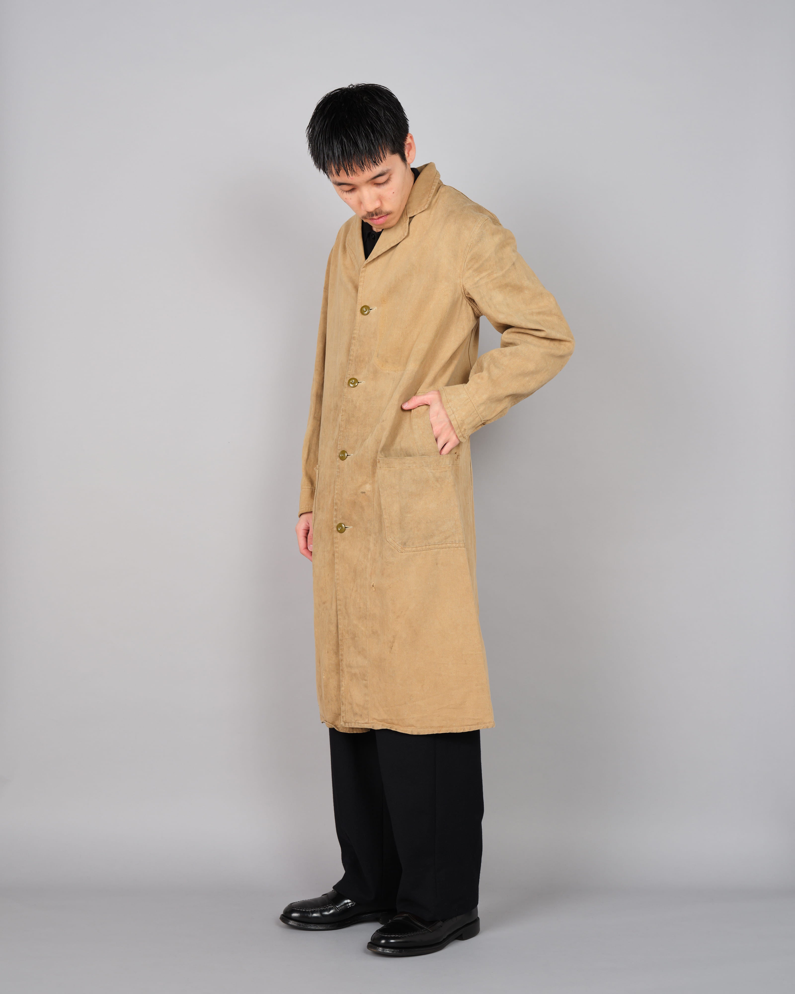 50's】British Vintage Khaki Cotton Drill Work Coat 