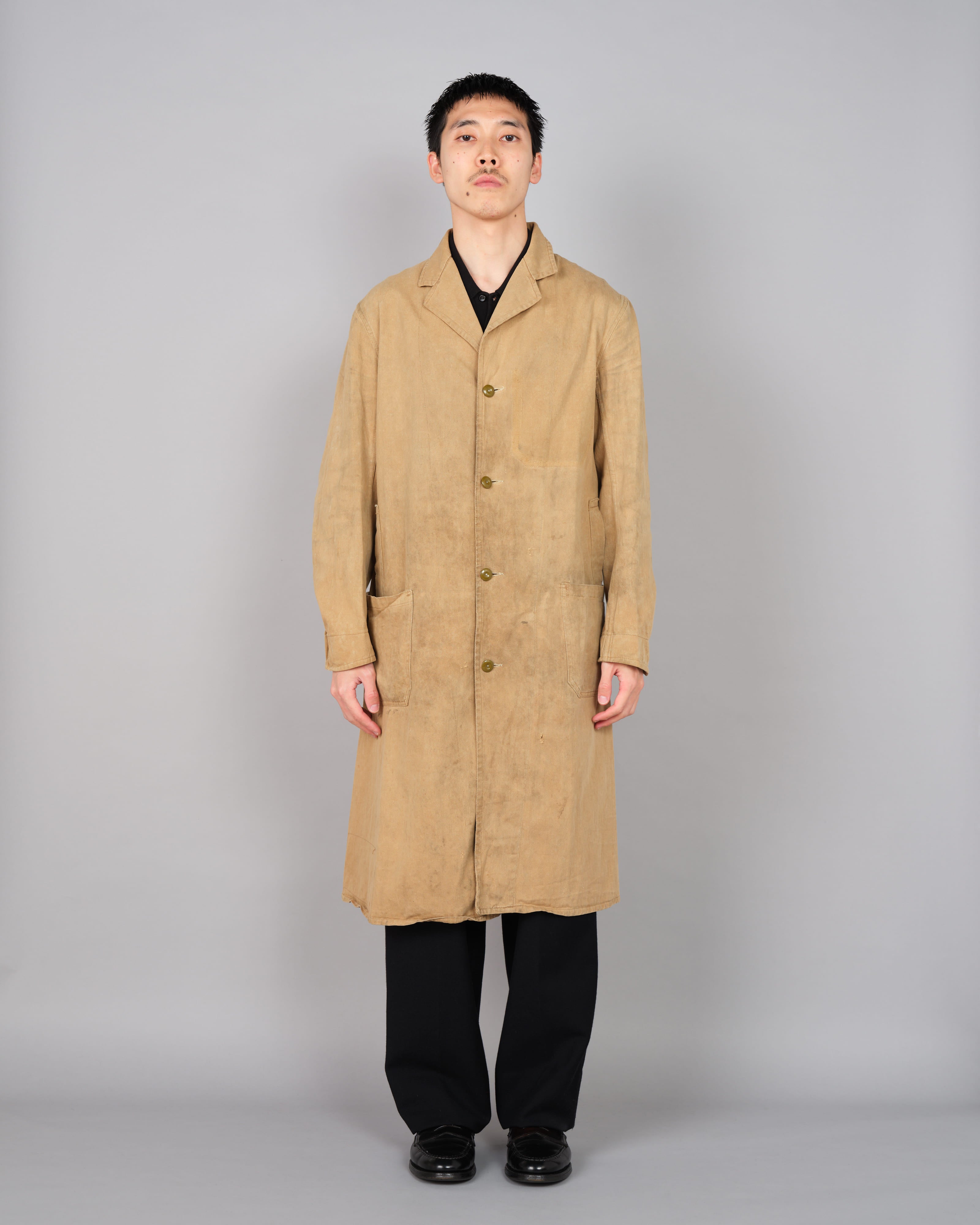 50's】British Vintage Khaki Cotton Drill Work Coat 