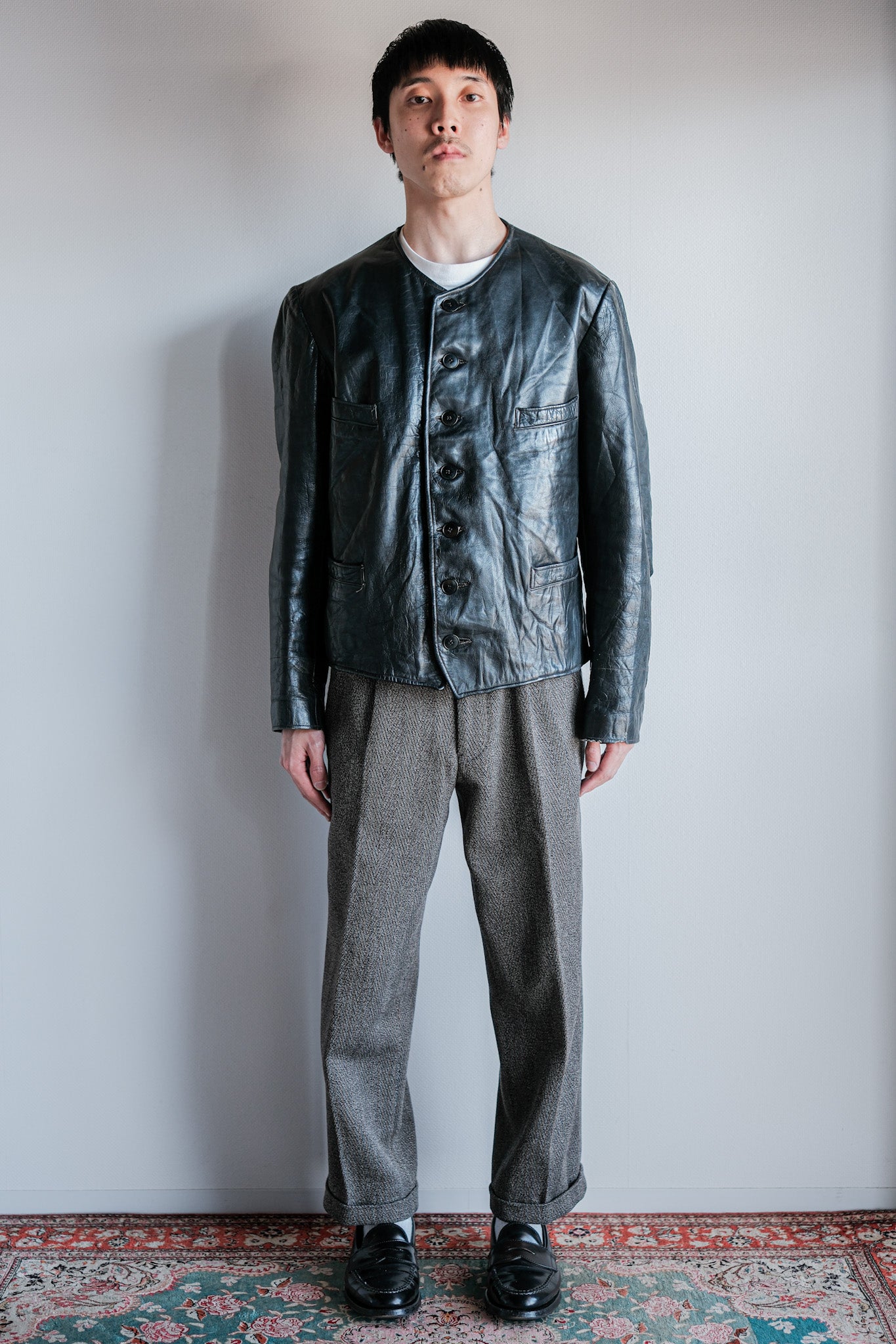 50's】French Vintage Leather Gilet Jacket