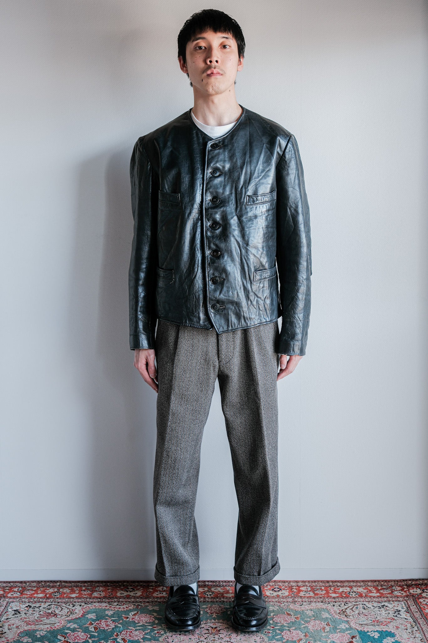 【~50's】French Vintage Leather Gilet Jacket