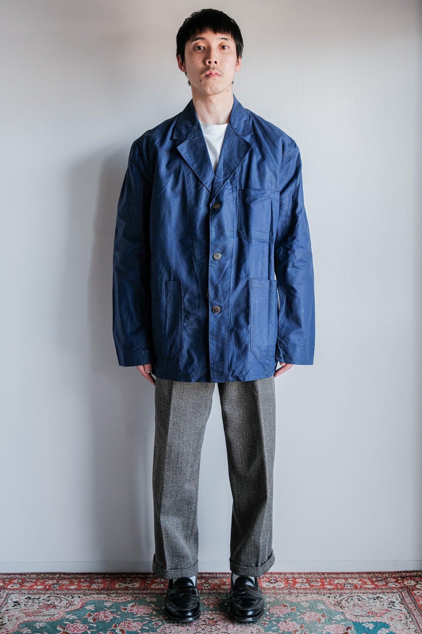 ［~50's］French Vintage Blue Linen Lapel Work Jacket "Dead Stock"