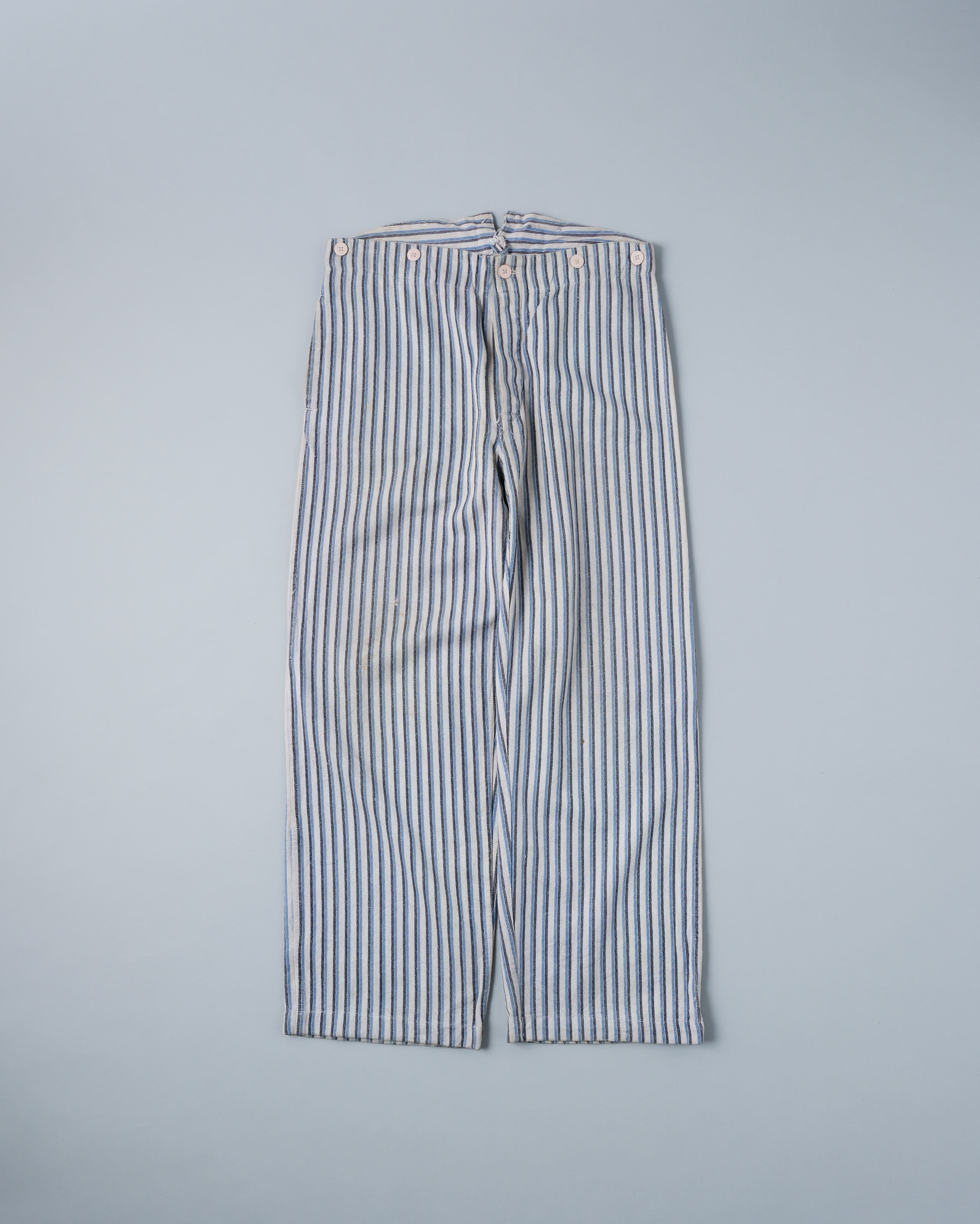 【~40's】WWⅡ German Army Drillich HBT Cotton Linen Striped Hospital Trousers "Wehrmacht"