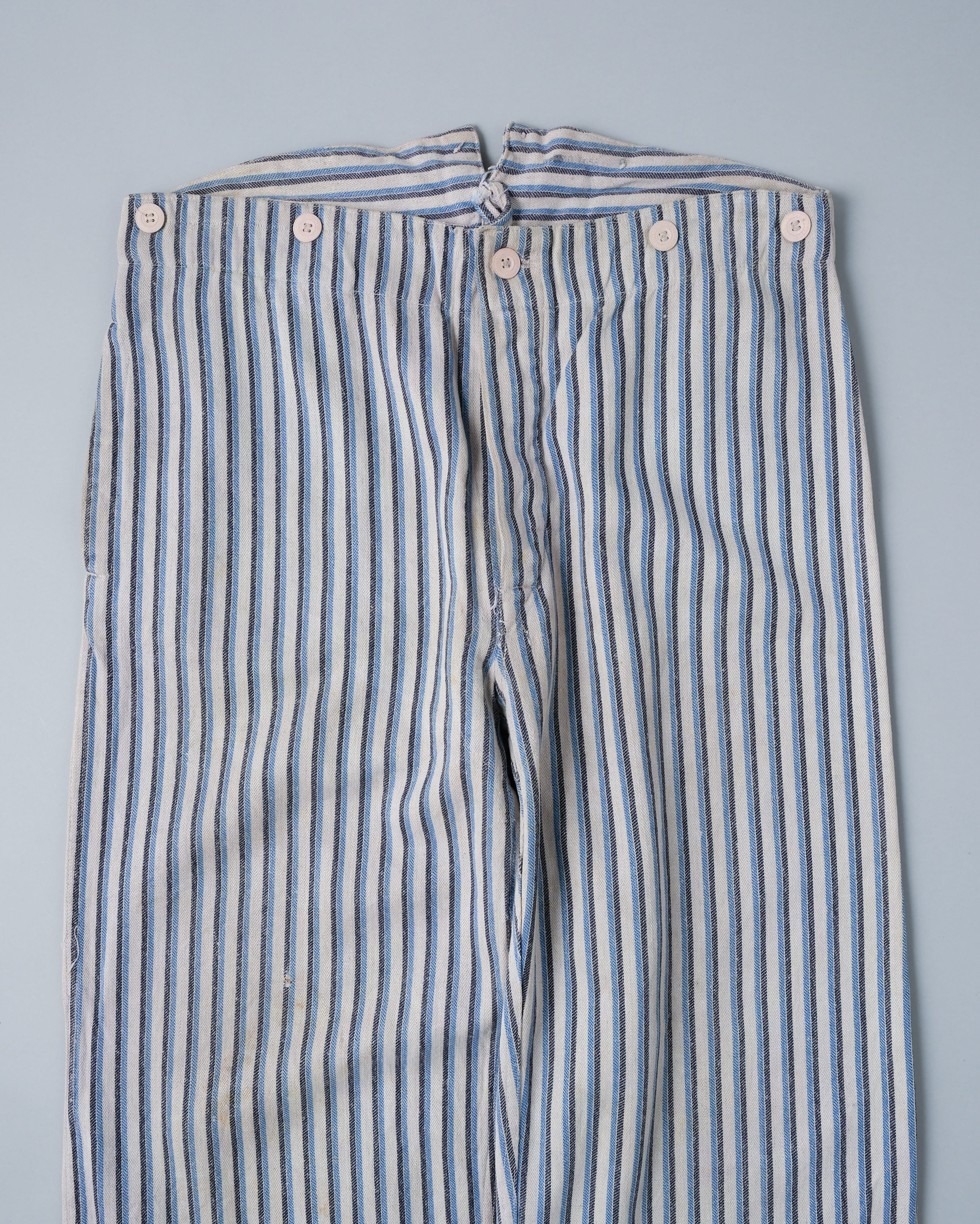 【~40's】WWⅡ German Army Drillich HBT Cotton Linen Striped Hospital Trousers "Wehrmacht"