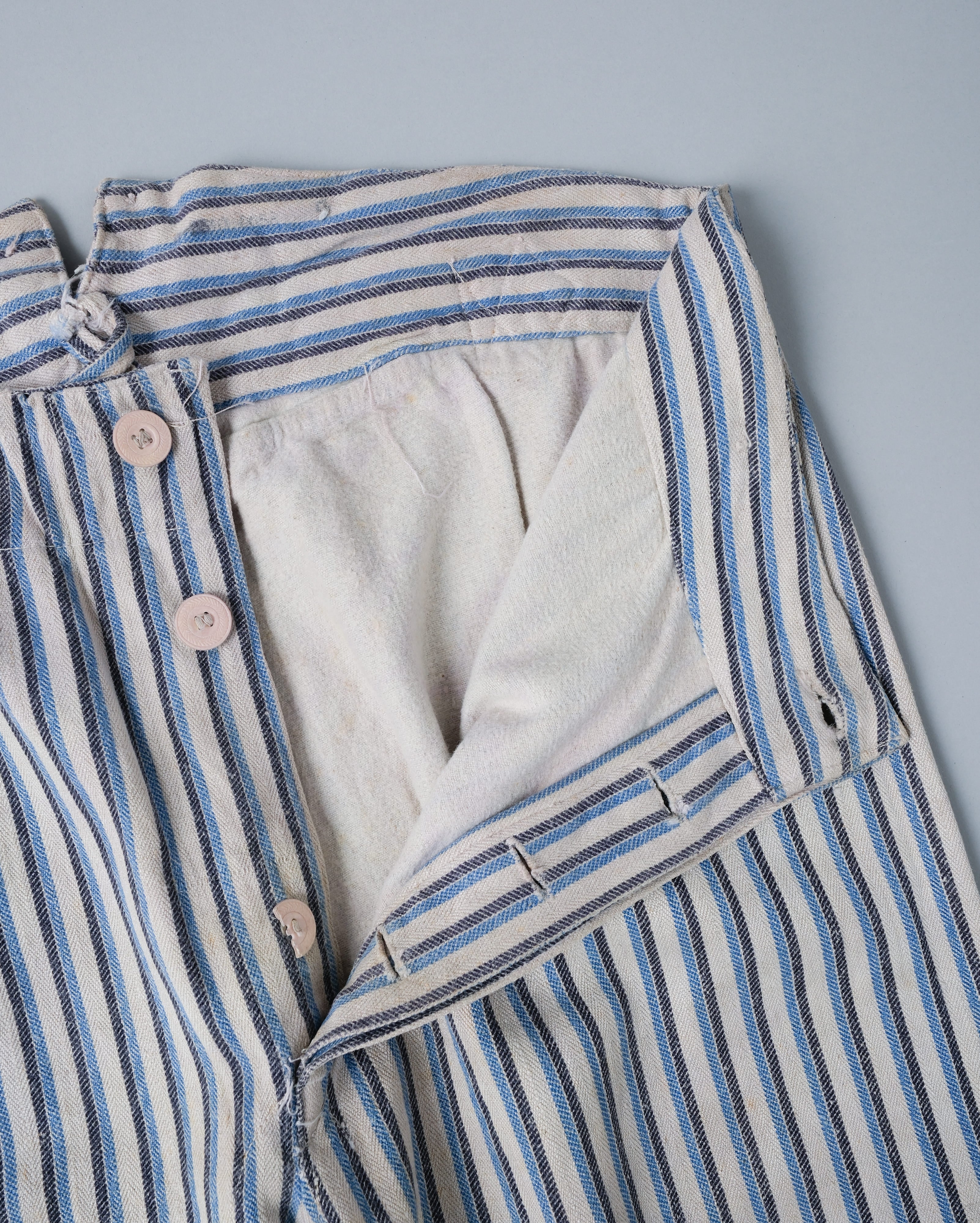 【~40's】WWⅡ German Army Drillich HBT Cotton Linen Striped Hospital Trousers "Wehrmacht"