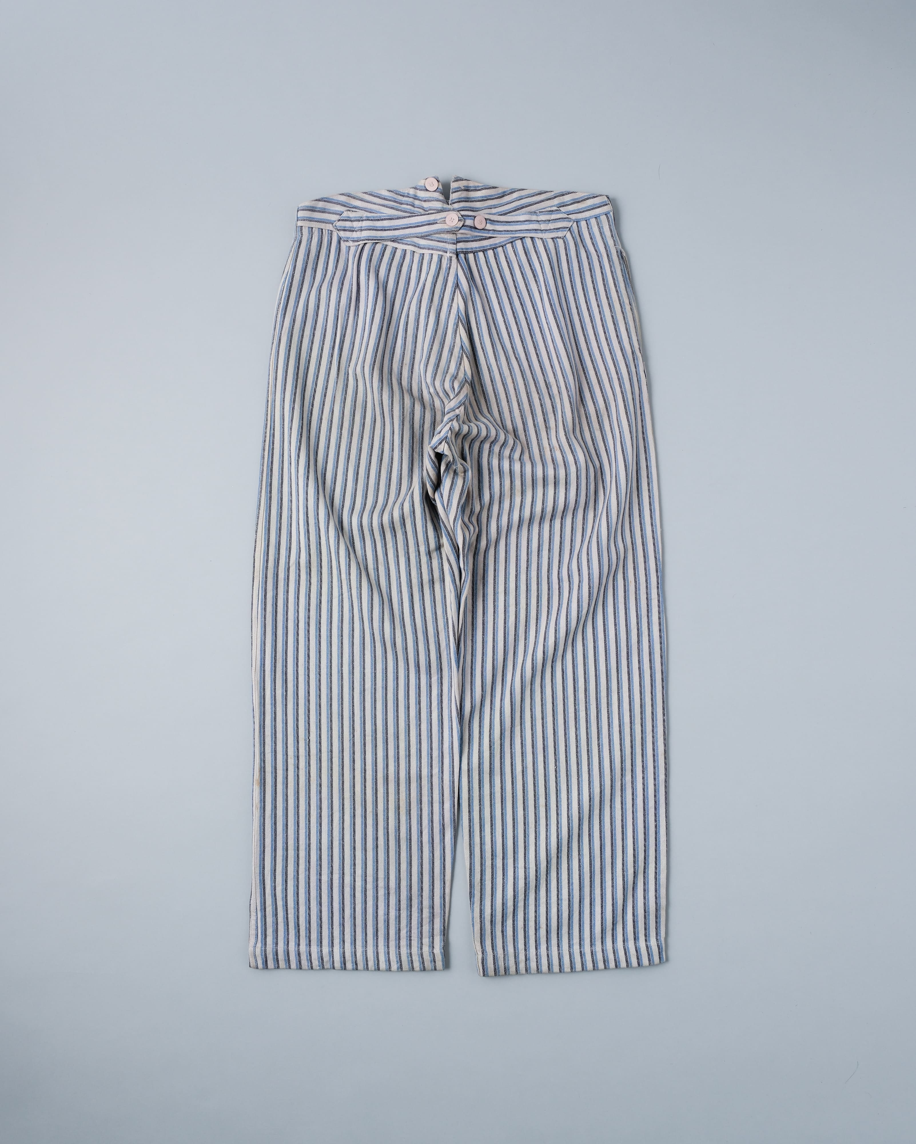 【~40's】WWⅡ German Army Drillich HBT Cotton Linen Striped Hospital Trousers "Wehrmacht"