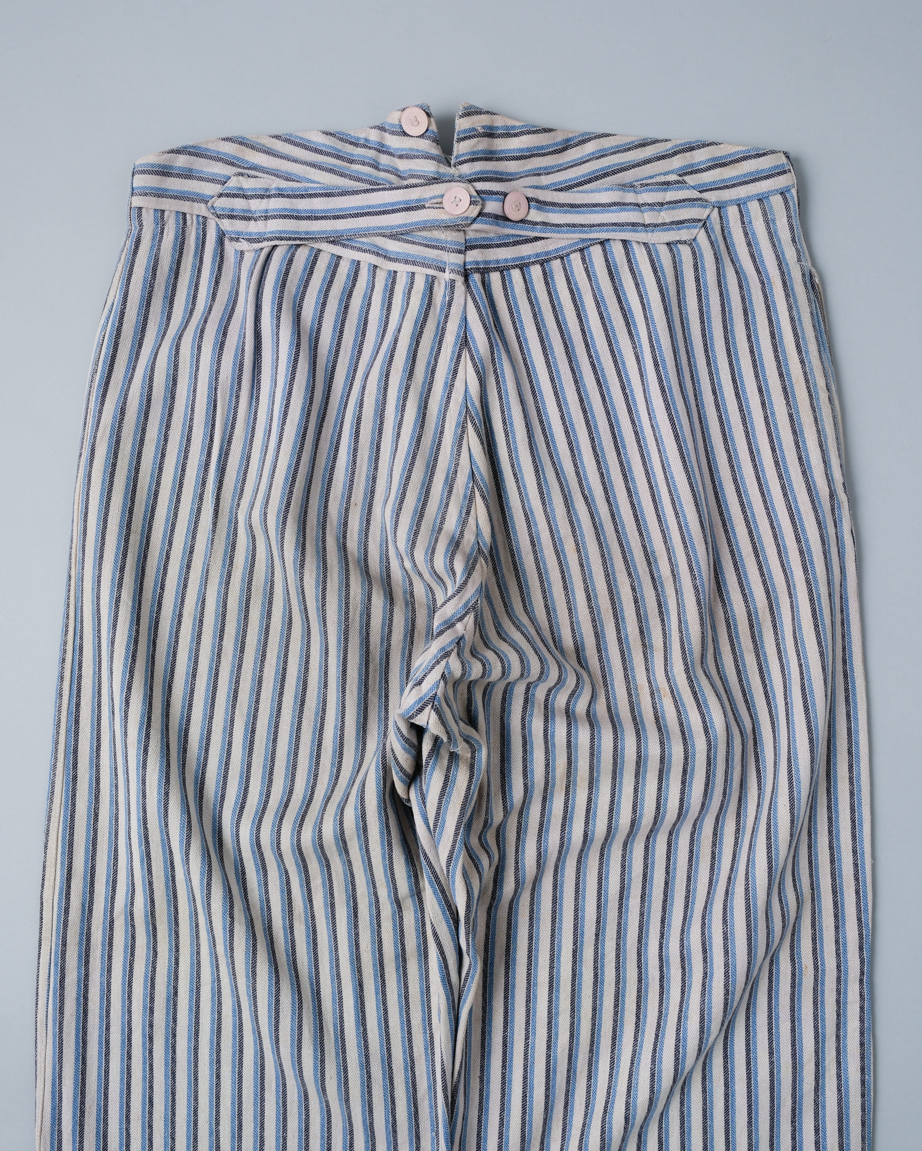 【~40's】WWⅡ German Army Drillich HBT Cotton Linen Striped Hospital Trousers "Wehrmacht"