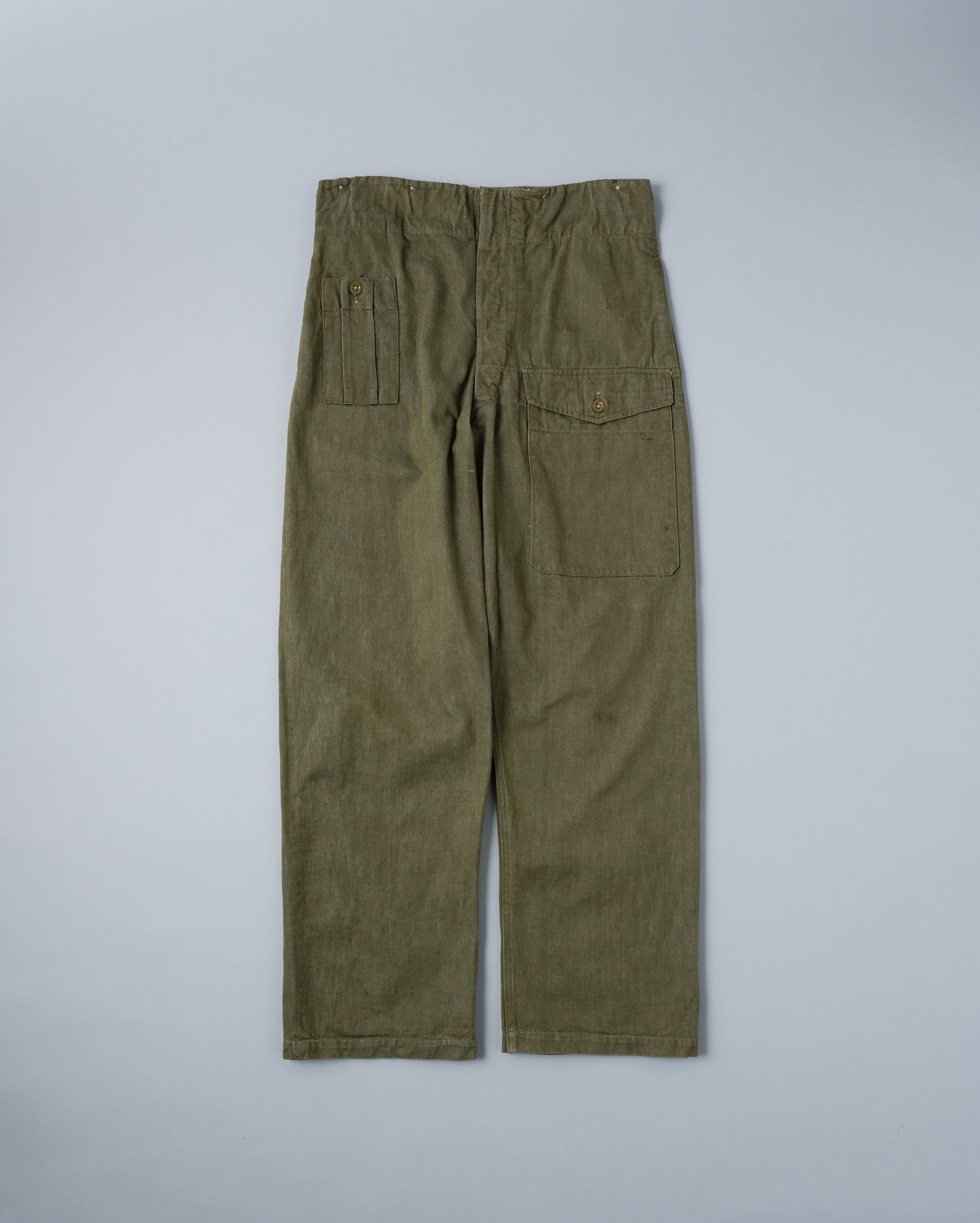 [~ 50's] Taille de pantalons en denim vert de la salopette de l'armée britannique.