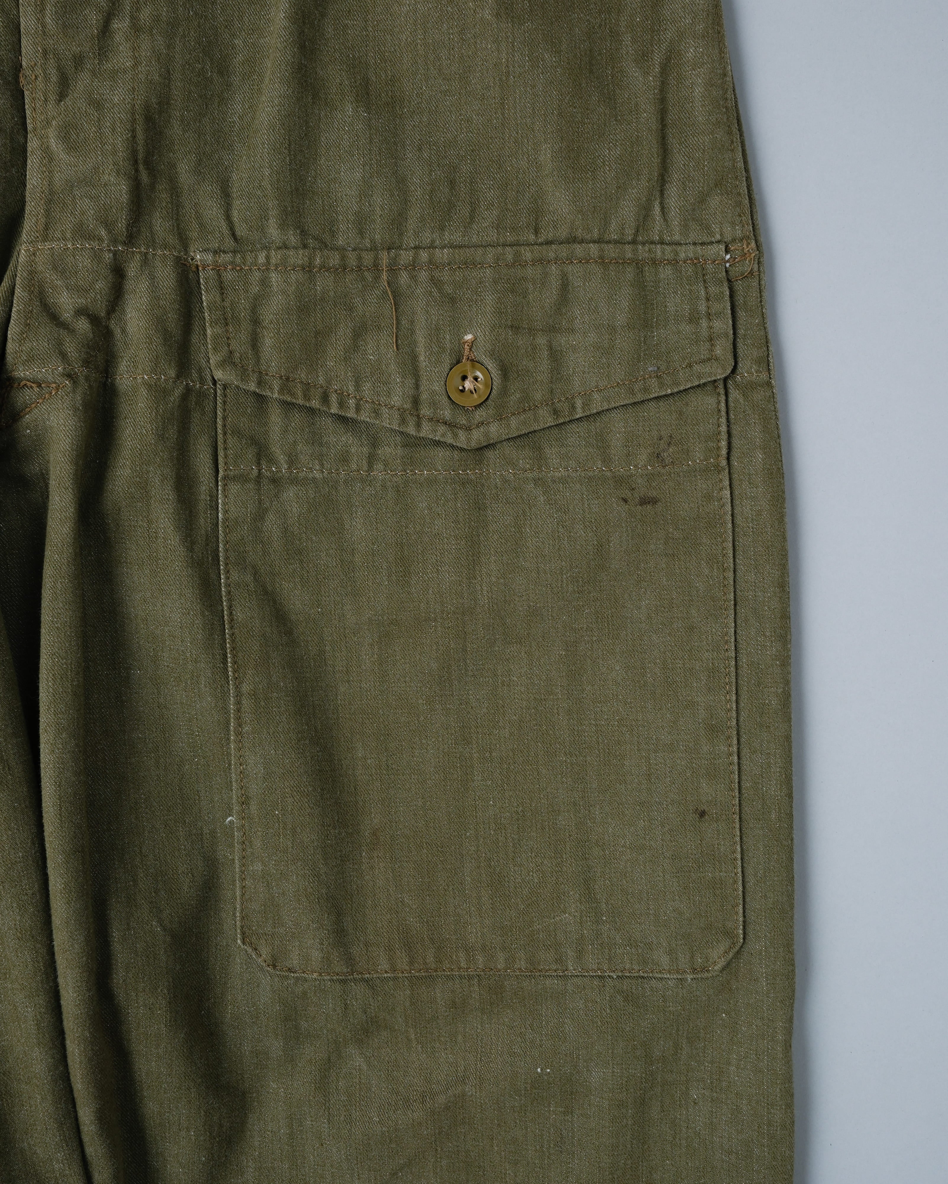 【~50's】British Army Overalls Green Denim Trousers Size.9