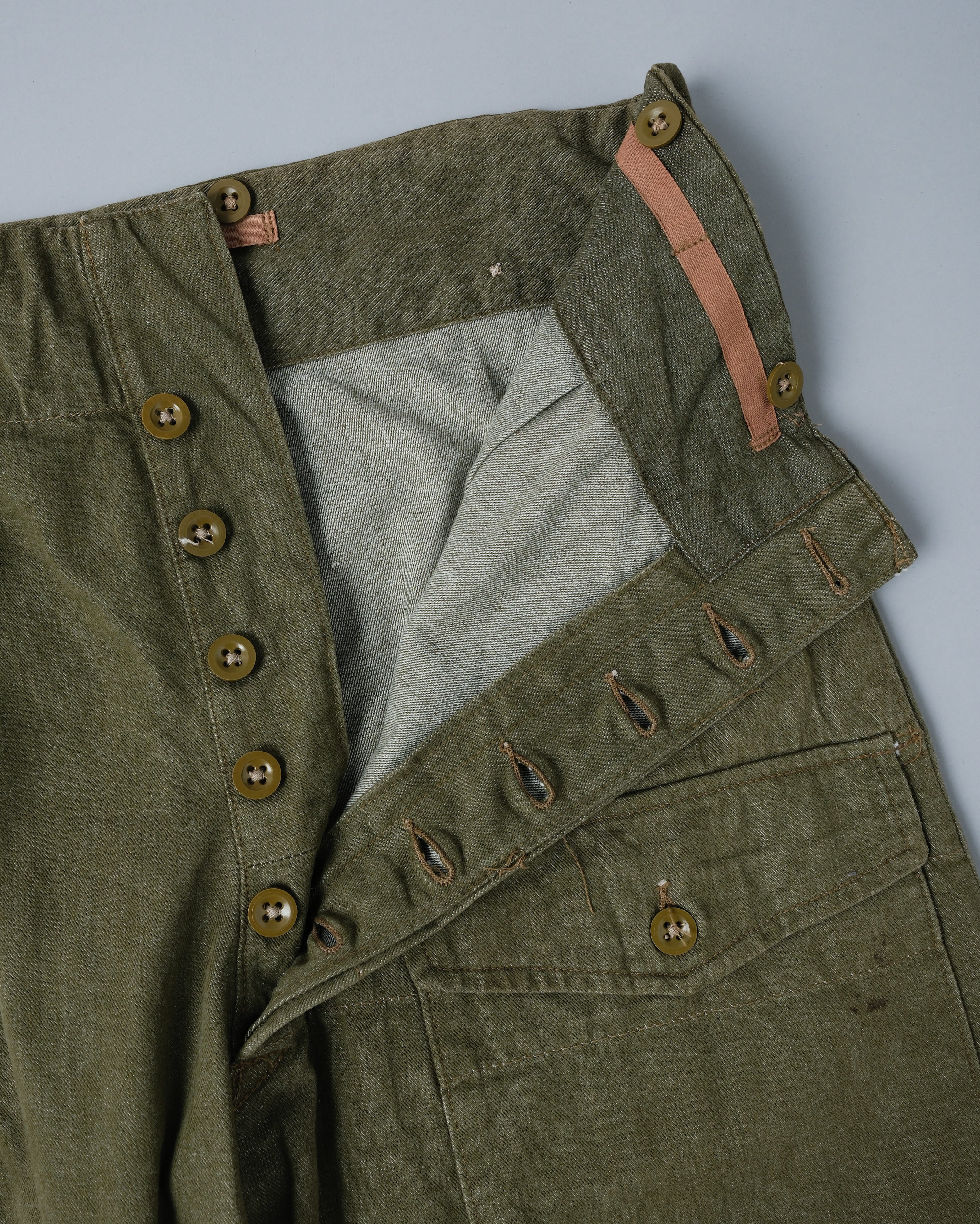 【~50's】British Army Overalls Green Denim Trousers Size.9