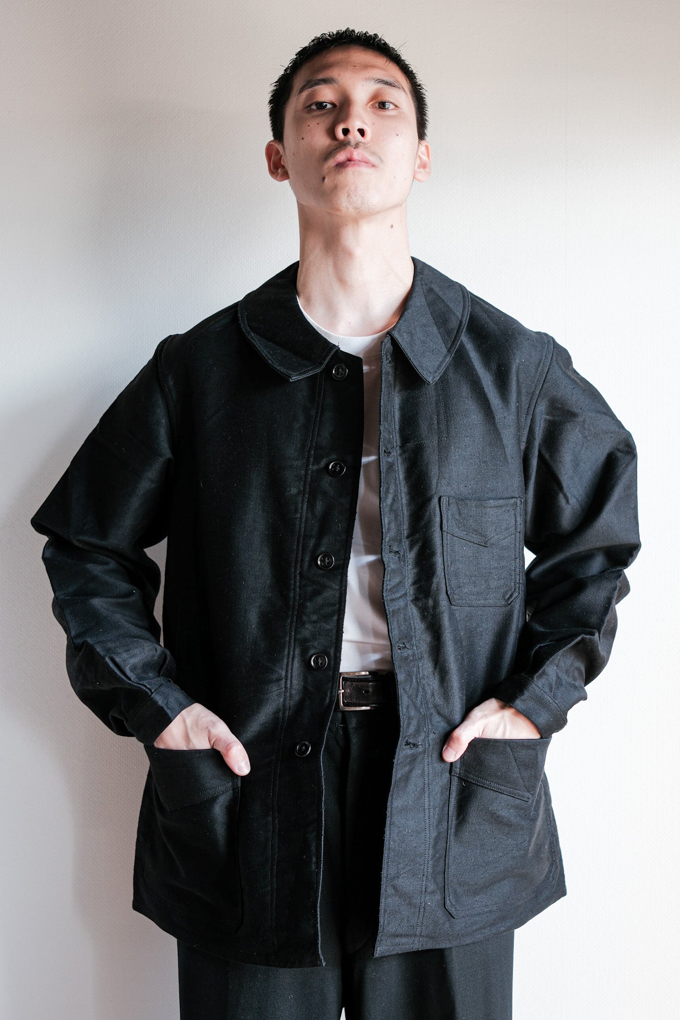 ［~40's］French Vintage Black Moleskin Work Jacket "Le Mont St. Michel"