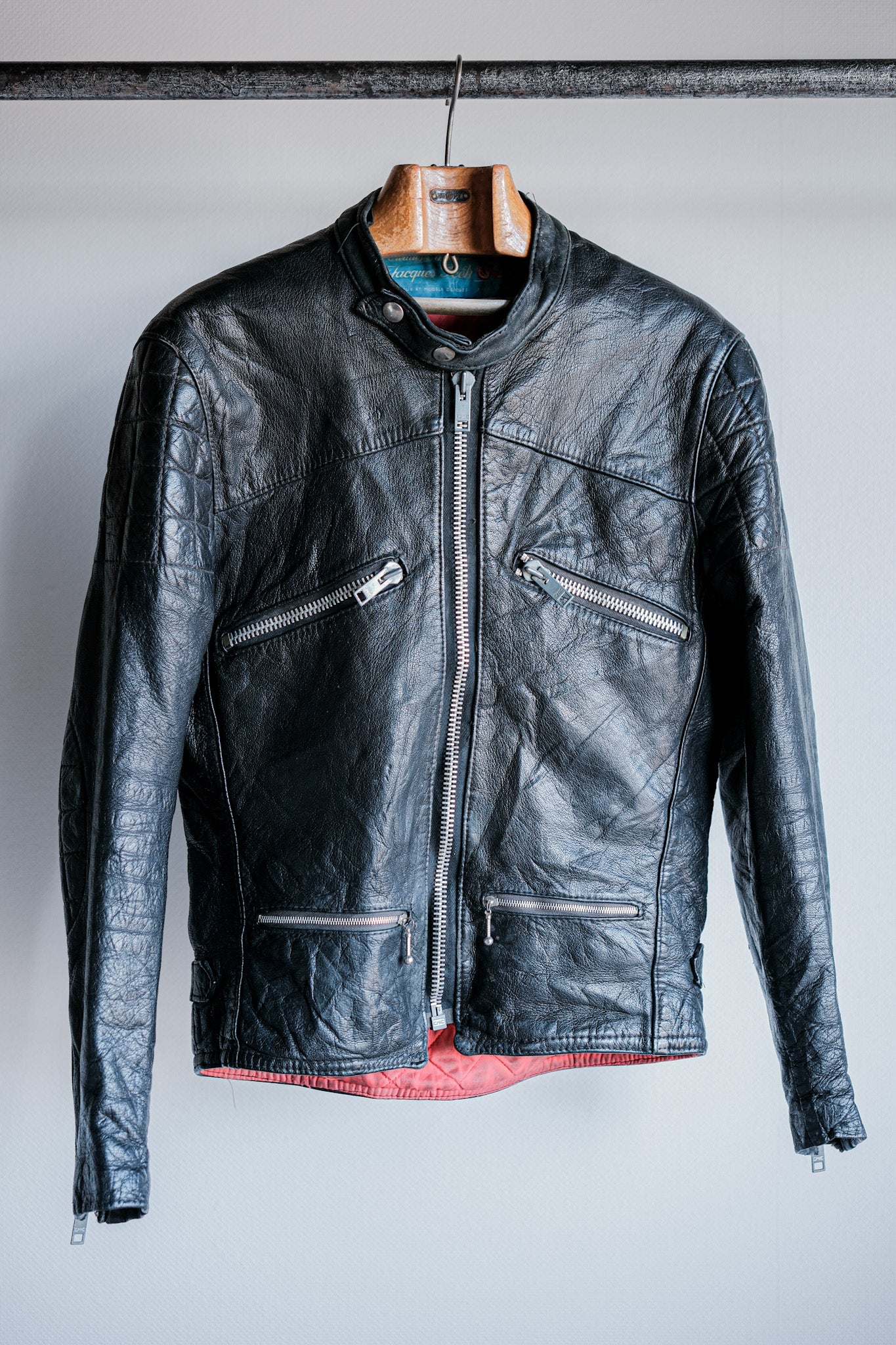 【~60's】French Vintage Leather Riders Jacket Size.42 "Jacques Icek"