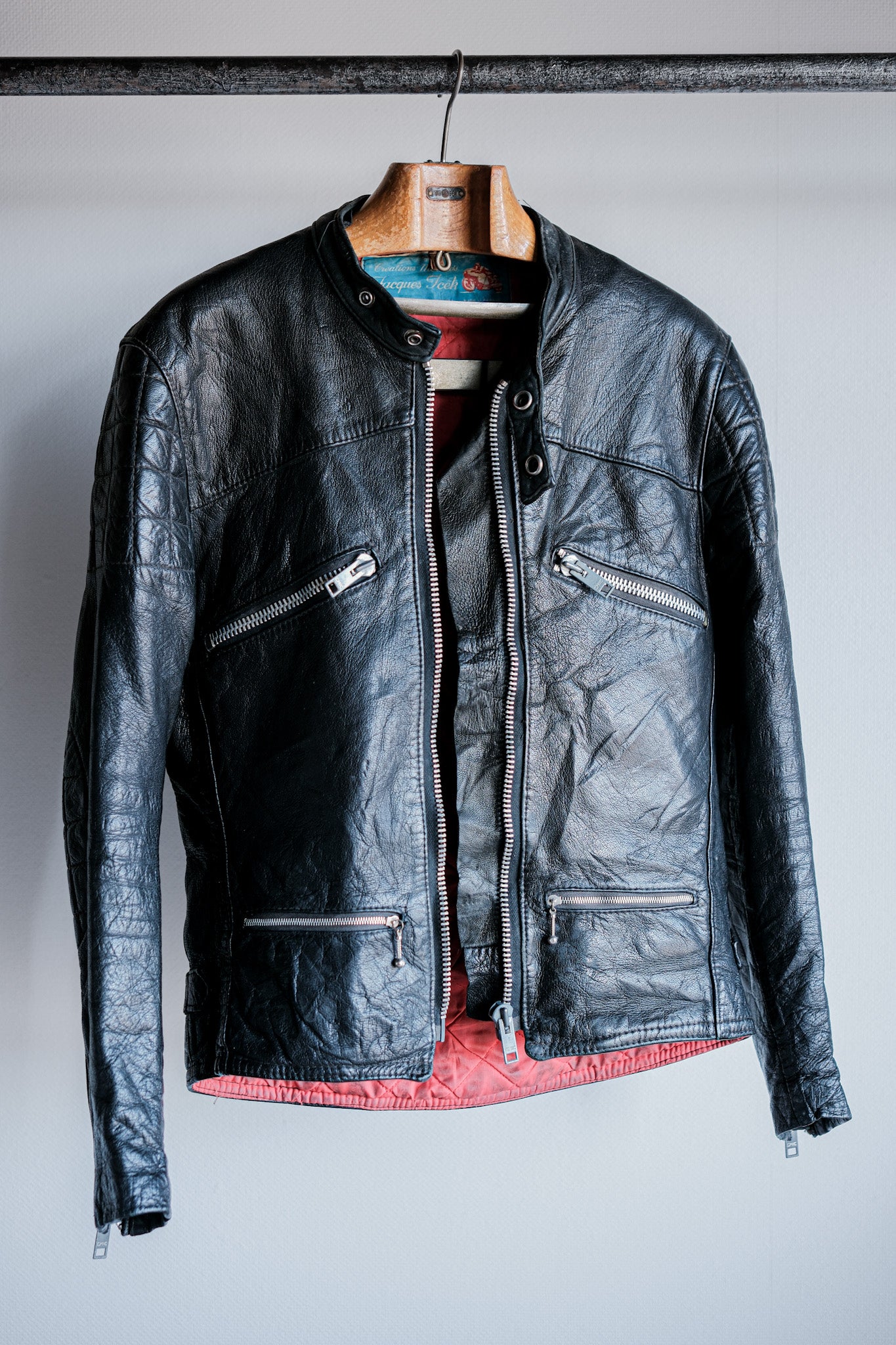 【~60's】French Vintage Leather Riders Jacket Size.42 "Jacques Icek"