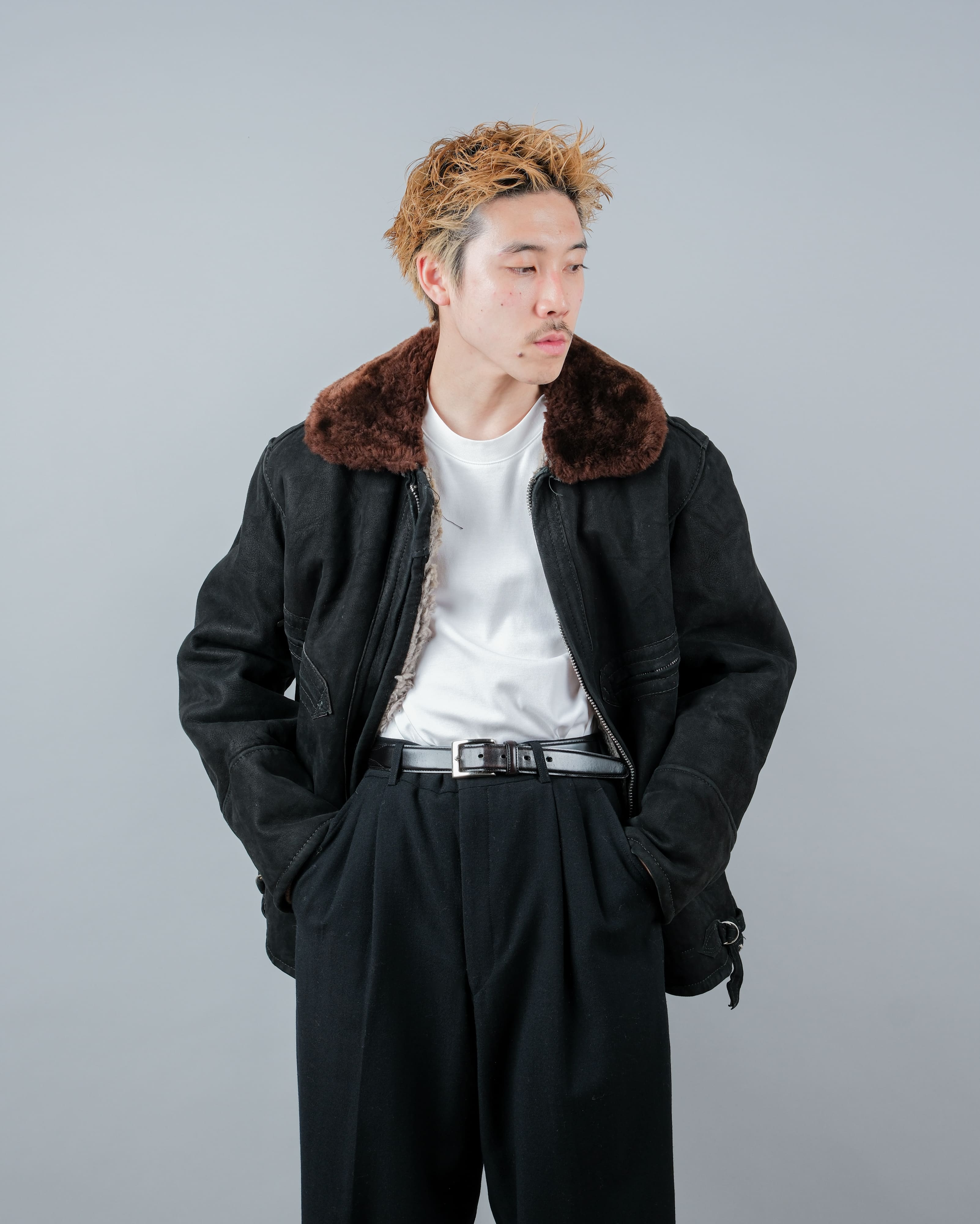 【~80's】Soviet Air Forces Sheepskin Fur Lined Winter Flight Jacket