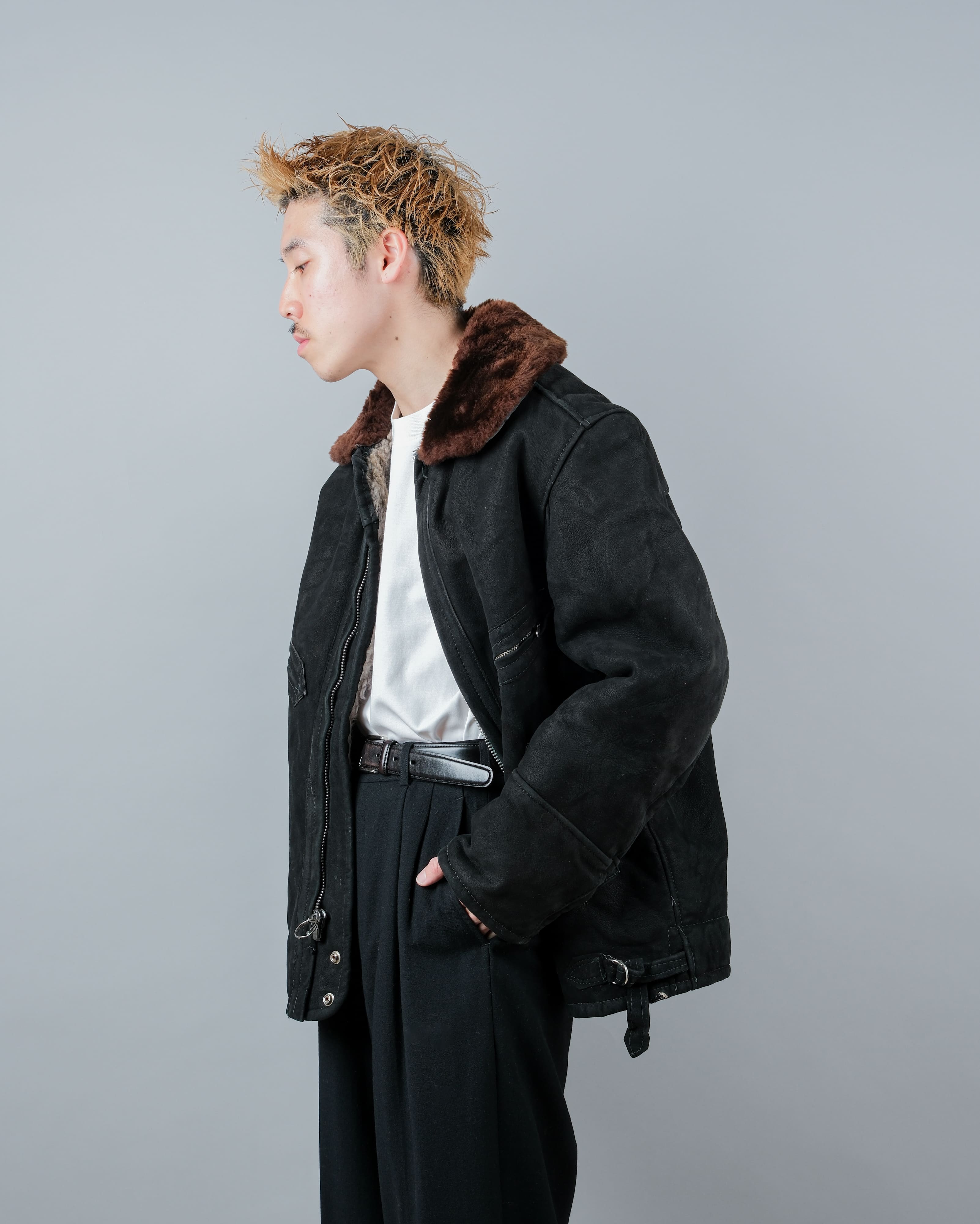 【~80's】Soviet Air Forces Sheepskin Fur Lined Winter Flight Jacket