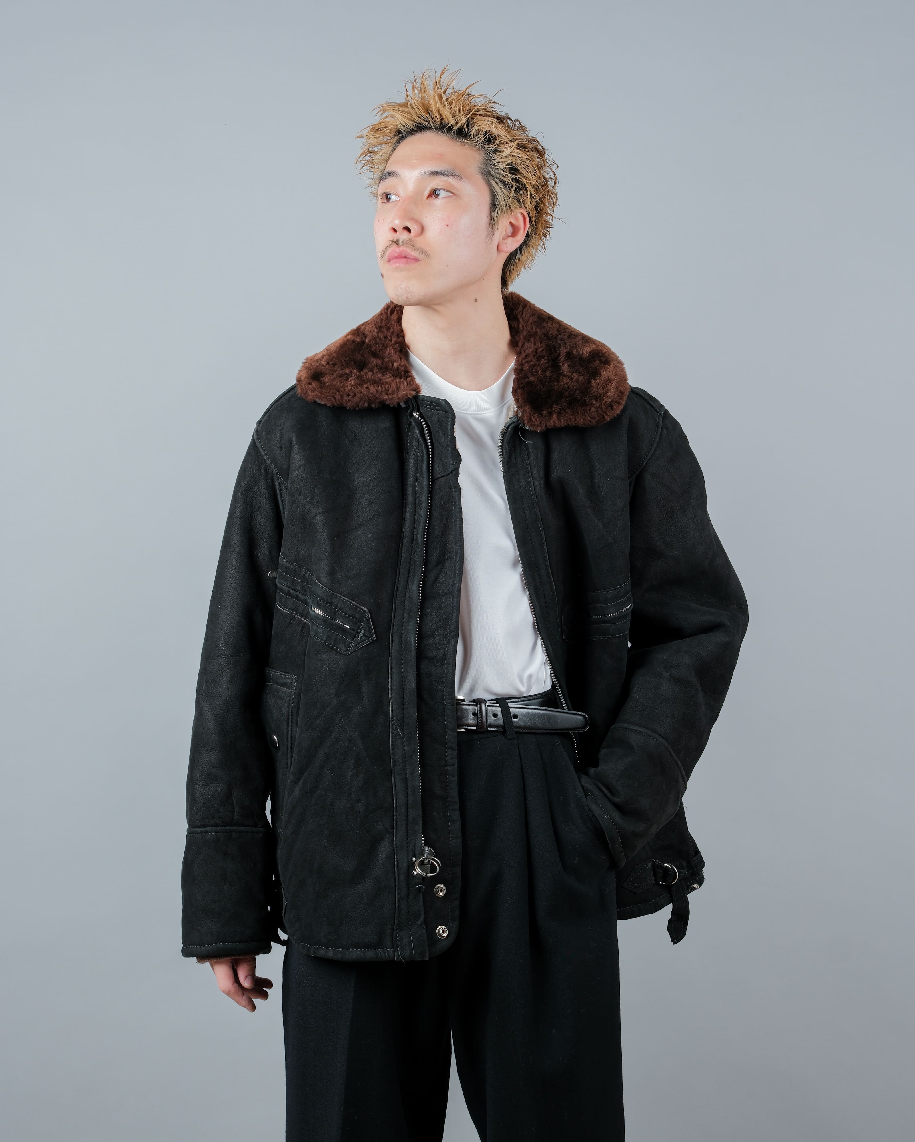 【~80's】Soviet Air Forces Sheepskin Fur Lined Winter Flight Jacket