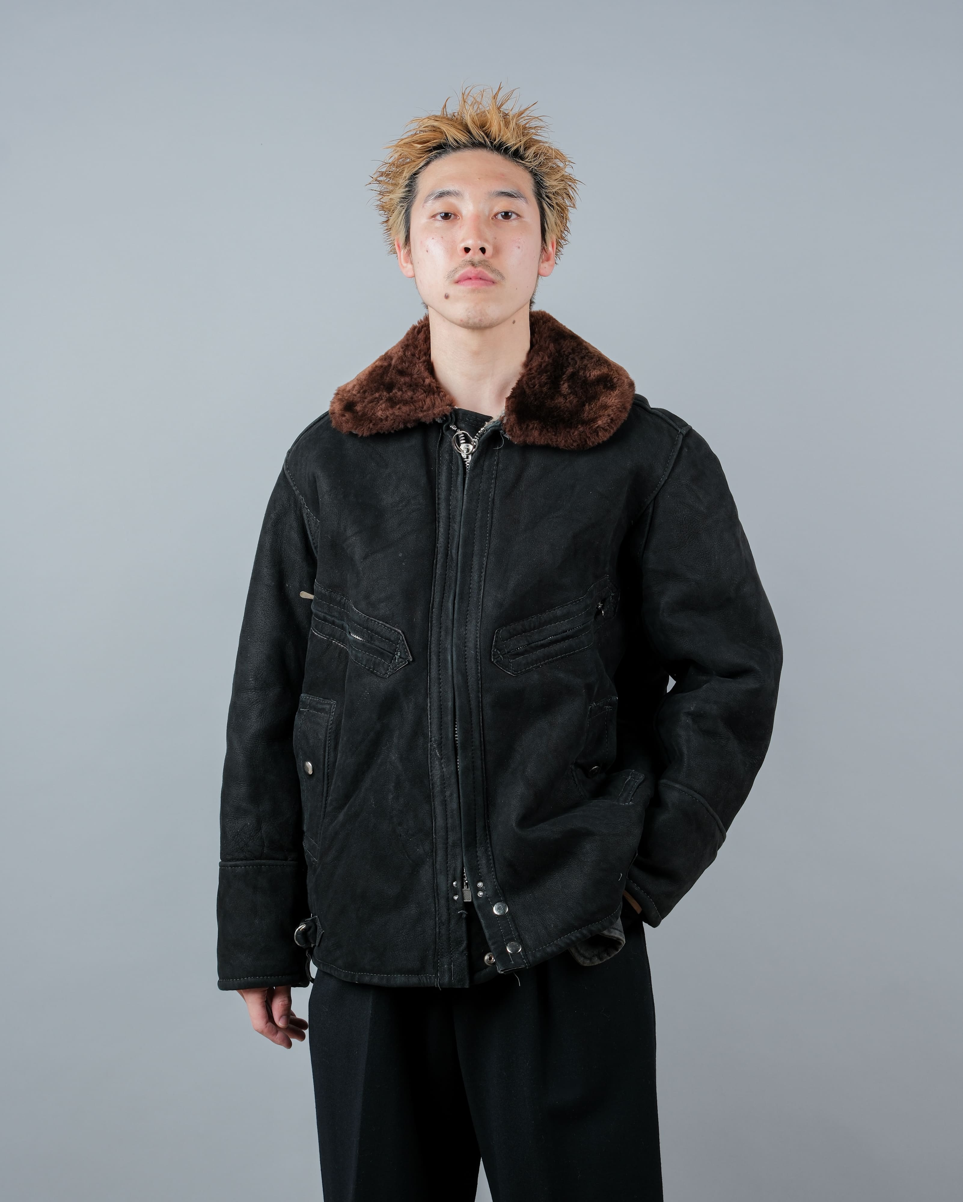 【~80's】Soviet Air Forces Sheepskin Fur Lined Winter Flight Jacket