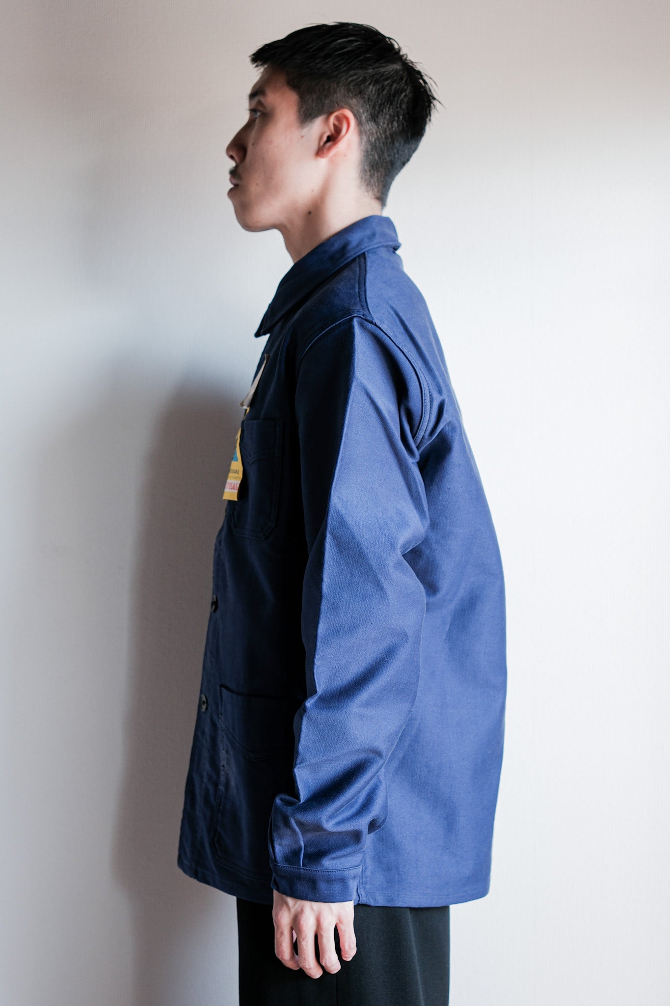 【~50’s】French Vintage Blue Moleskin Work Jacket Size.44 "Le Mont St. Michel" "Dead Stock"