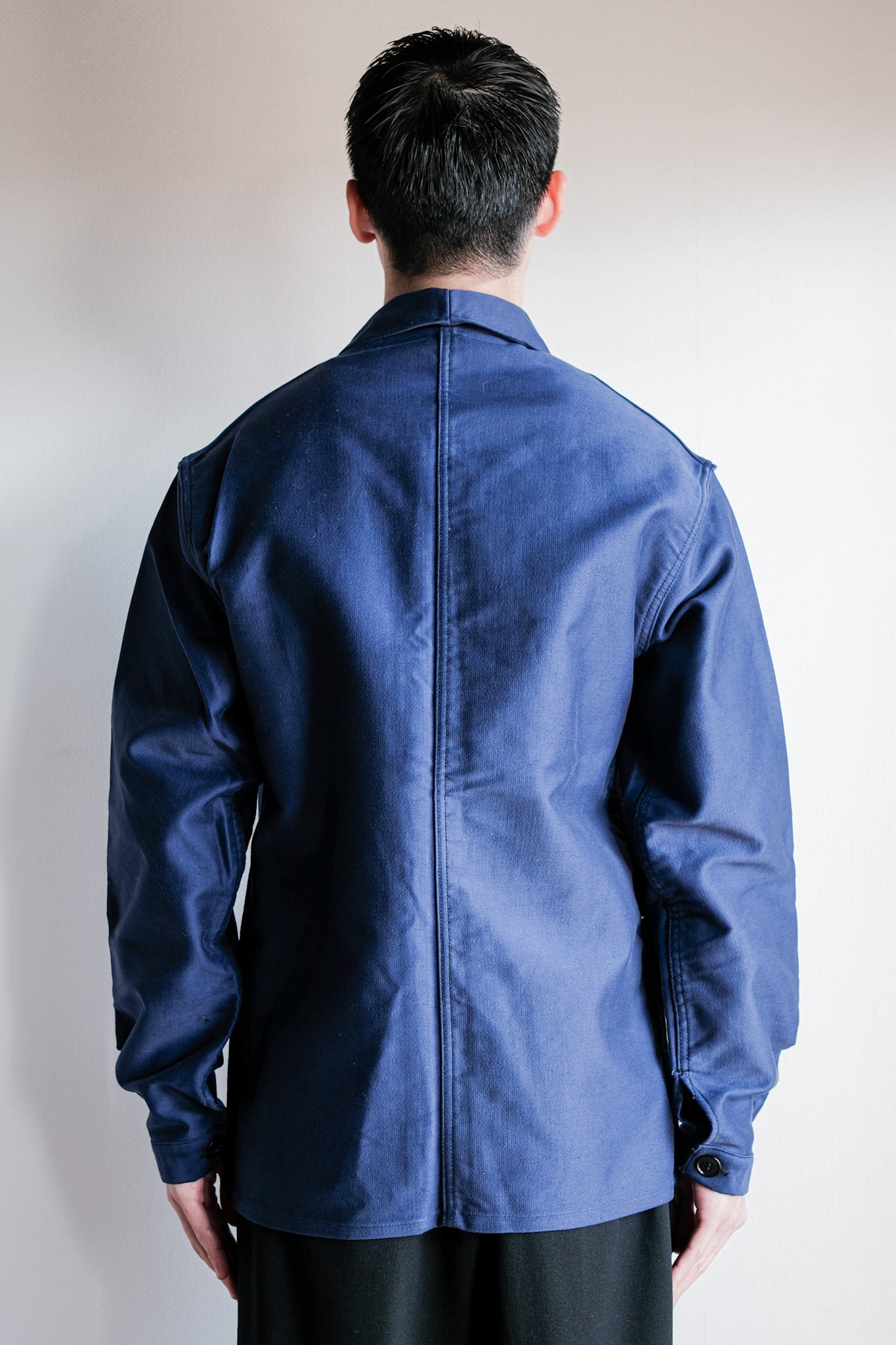 【~50’s】French Vintage Blue Moleskin Work Jacket Size.44 "Le Mont St. Michel" "Dead Stock"