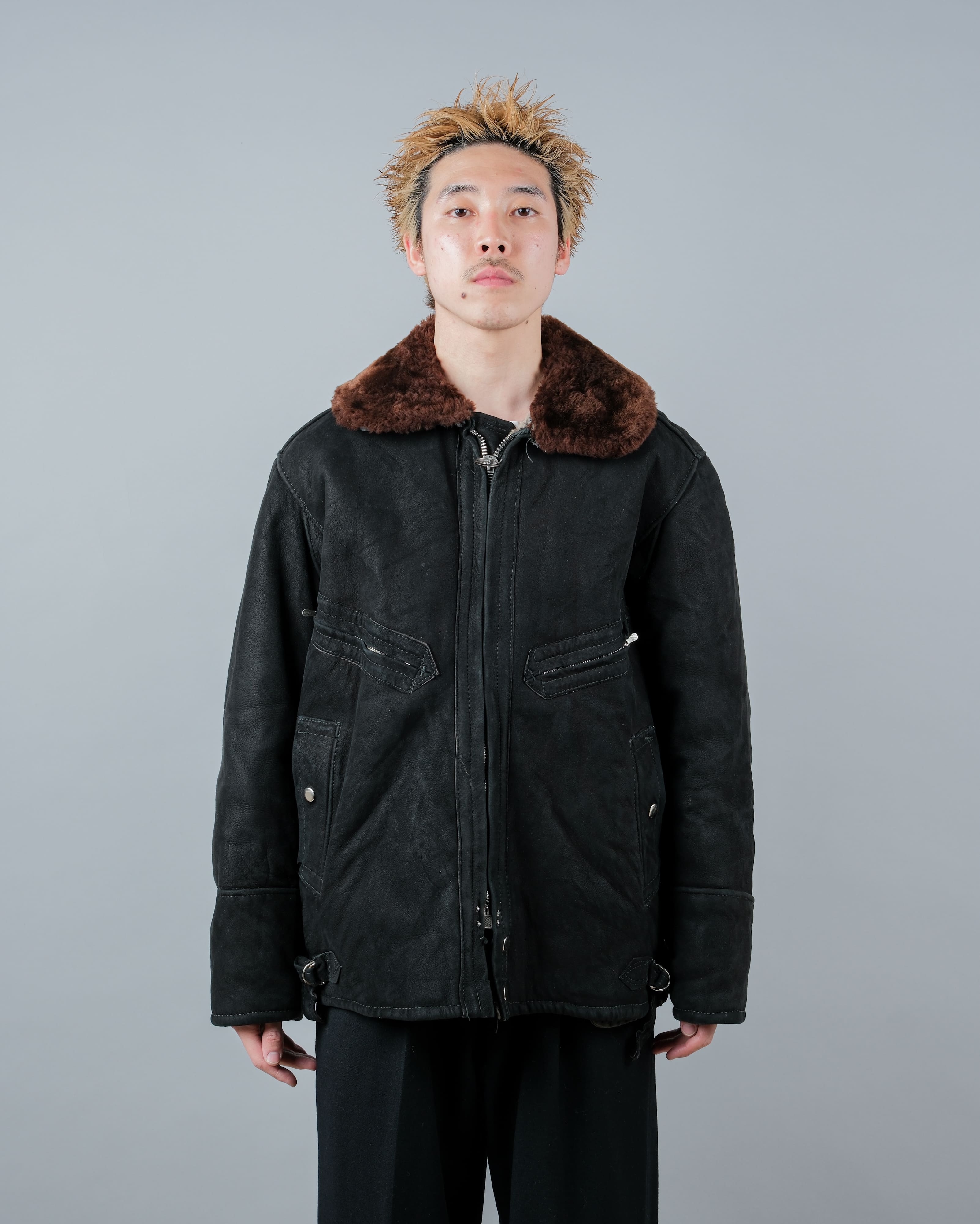 【~80's】Soviet Air Forces Sheepskin Fur Lined Winter Flight Jacket