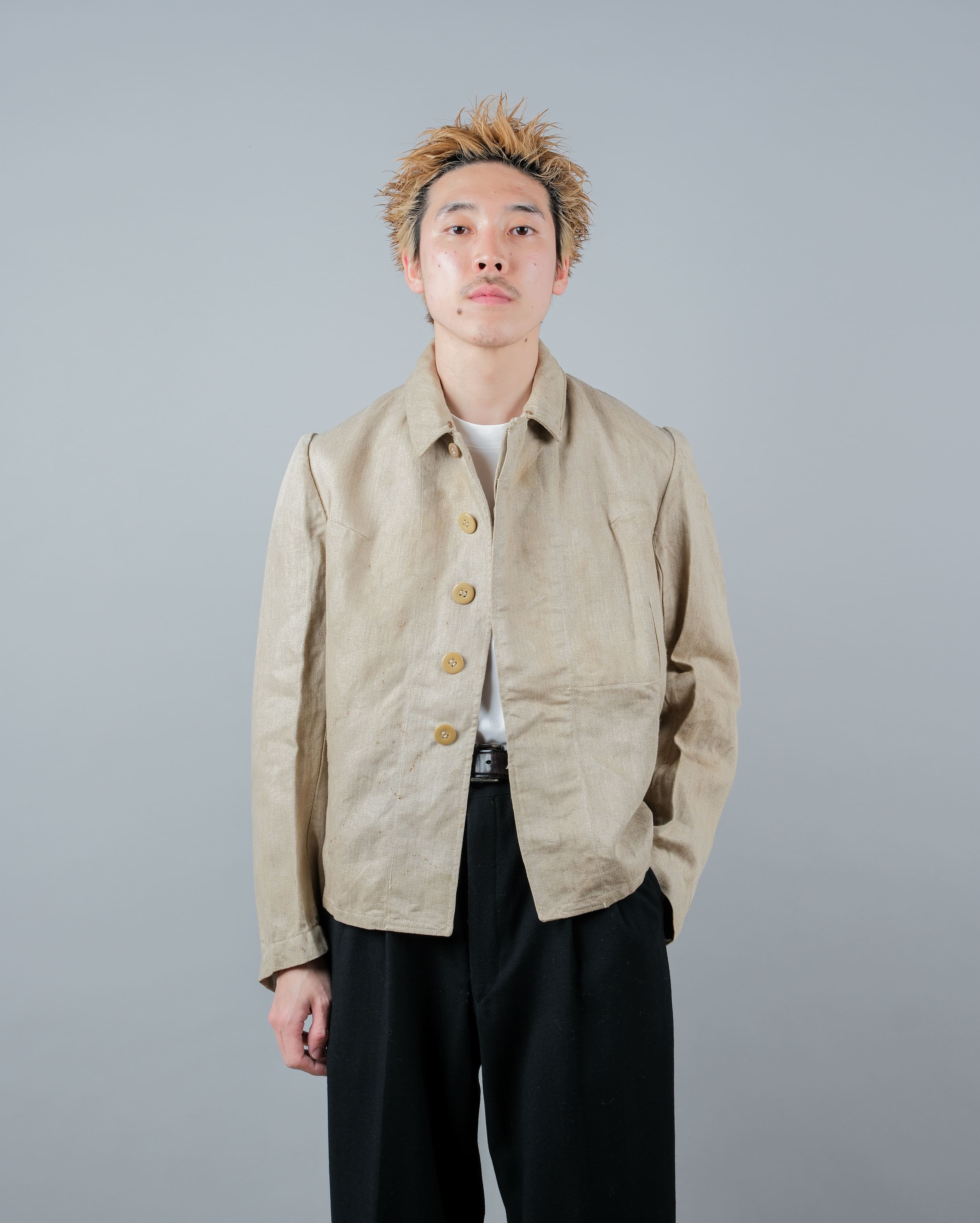 【~40's】WWII German Air Force Drillich HBT Linen Work Jacket "Luftwaffe" "Dead Stock"