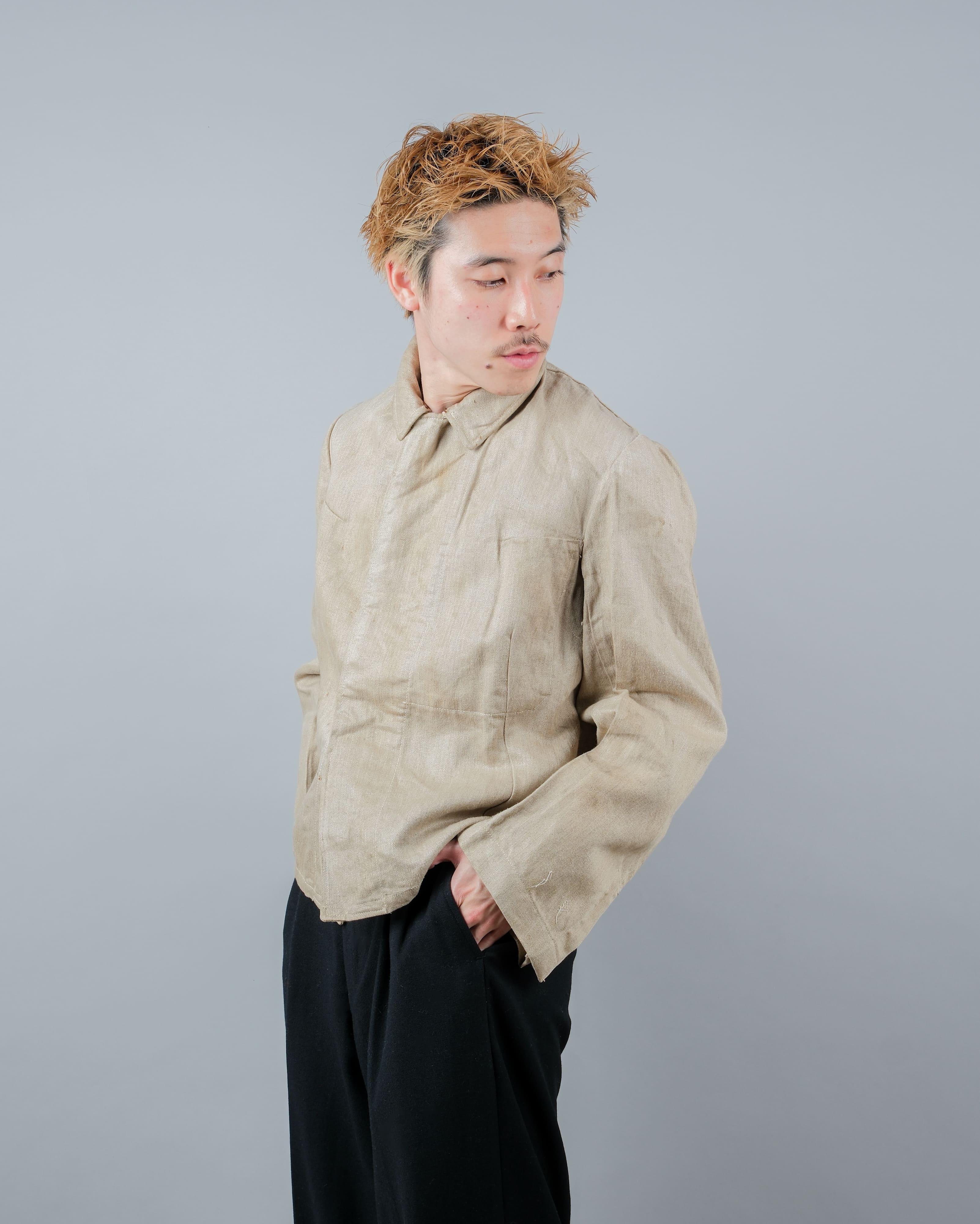 【~40's】WWII German Air Force Drillich HBT Linen Work Jacket "Luftwaffe" "Dead Stock"