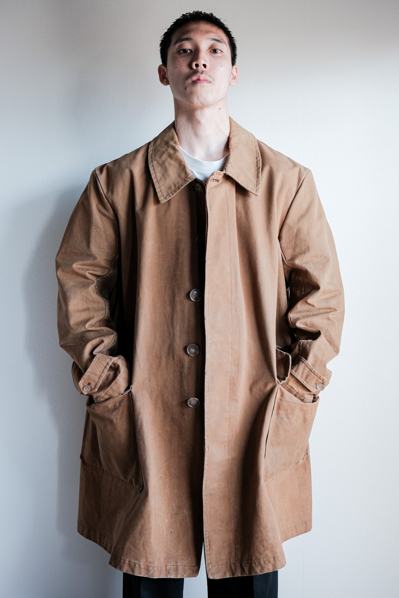 ［~40's］French Vintage Cotton Linen Canvas Work Half Coat