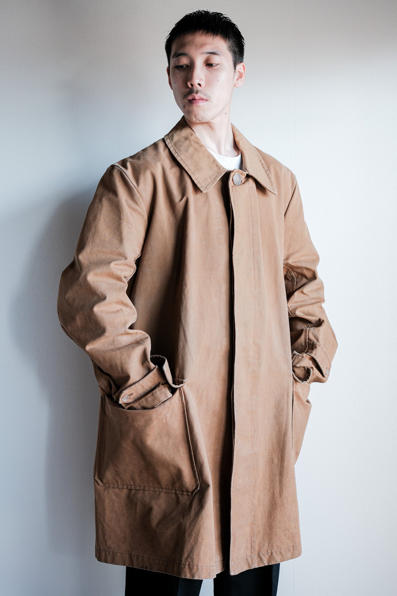 ［~40's］French Vintage Cotton Linen Canvas Work Half Coat