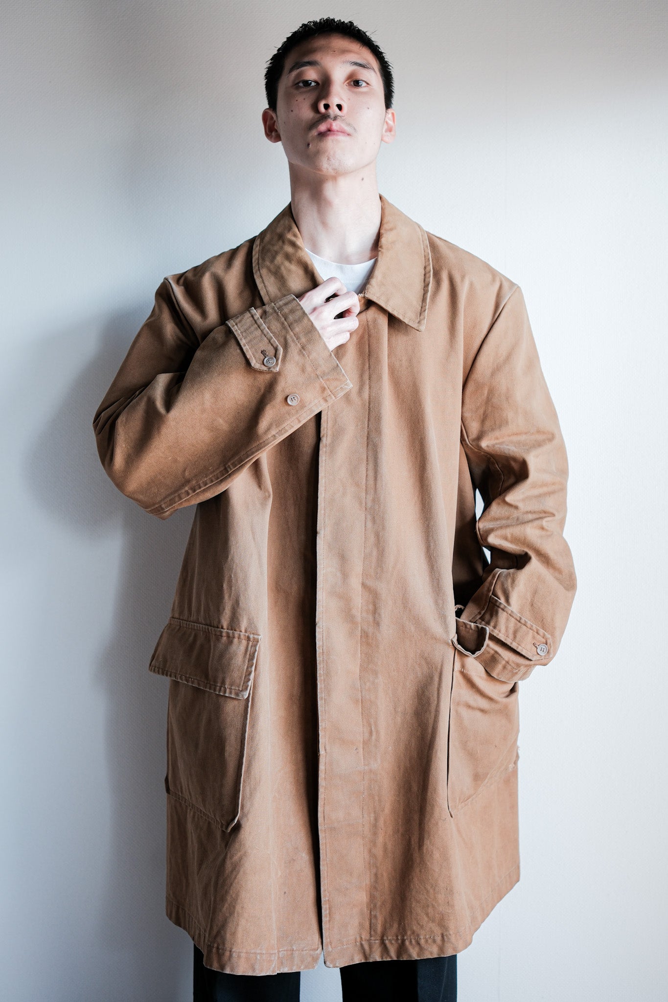 ［~40's］French Vintage Cotton Linen Canvas Work Half Coat