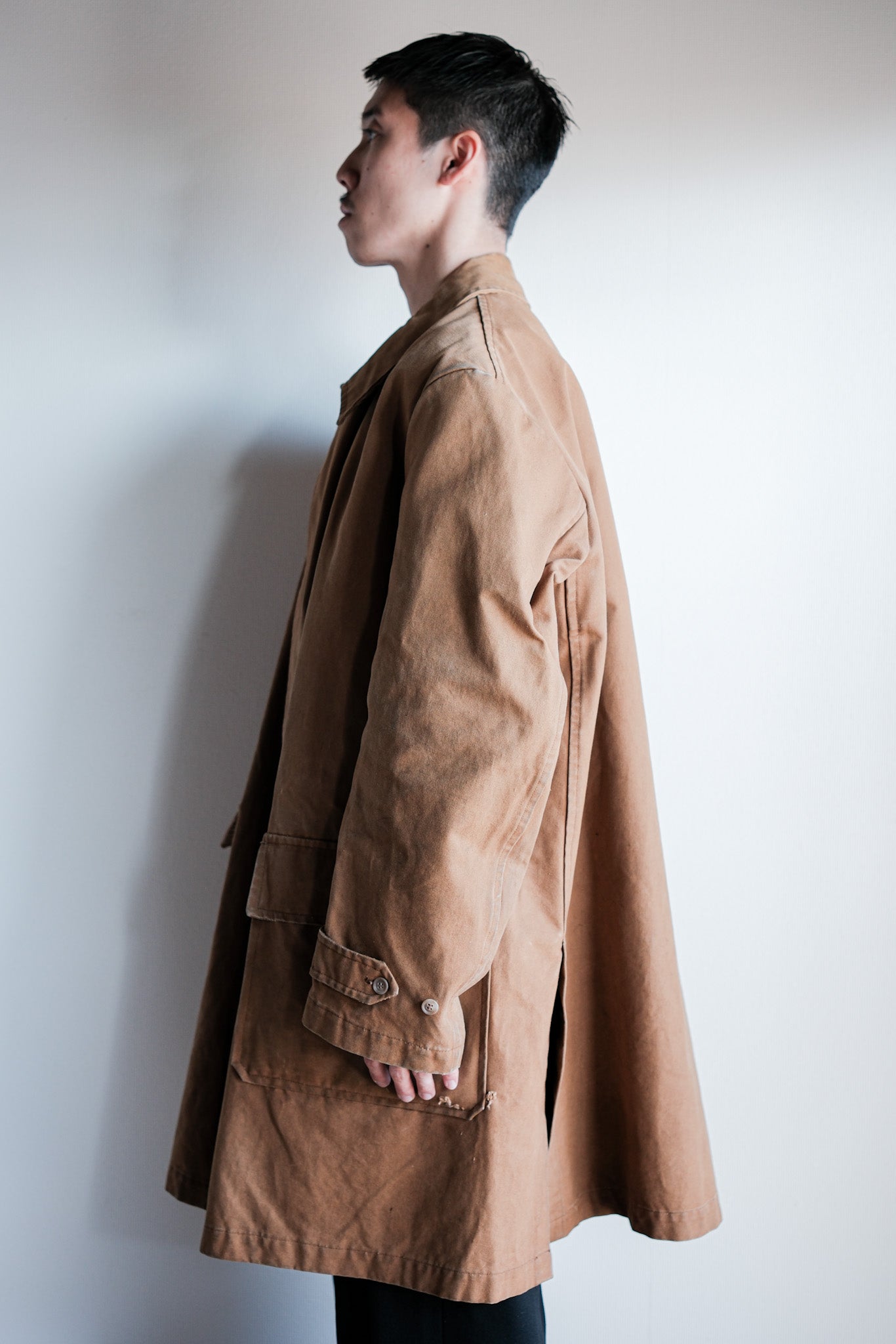 ［~40's］French Vintage Cotton Linen Canvas Work Half Coat