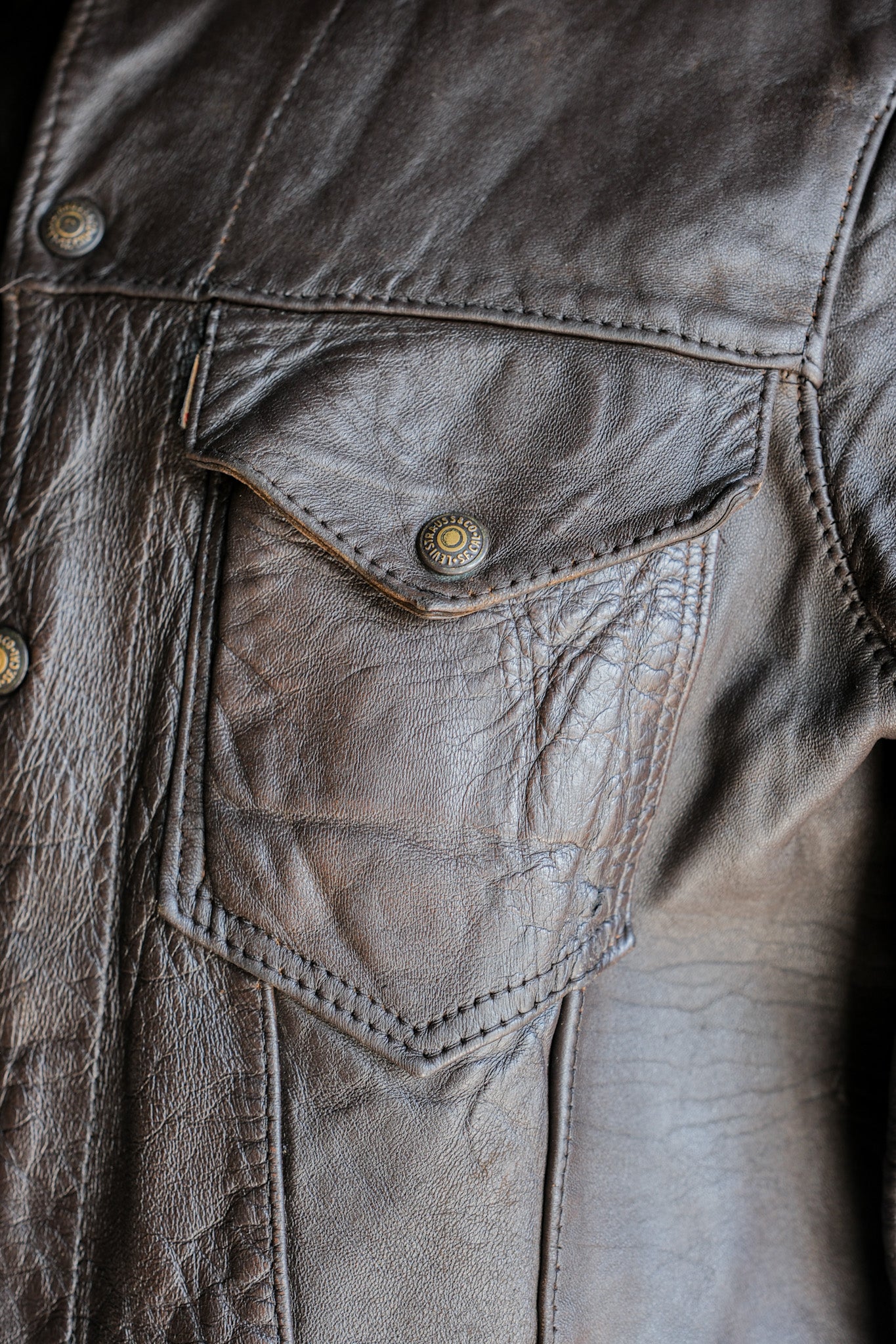 【~50’s】Vintage Levi’s Leather Trucker Jacket "Big E" "Short Horn"
