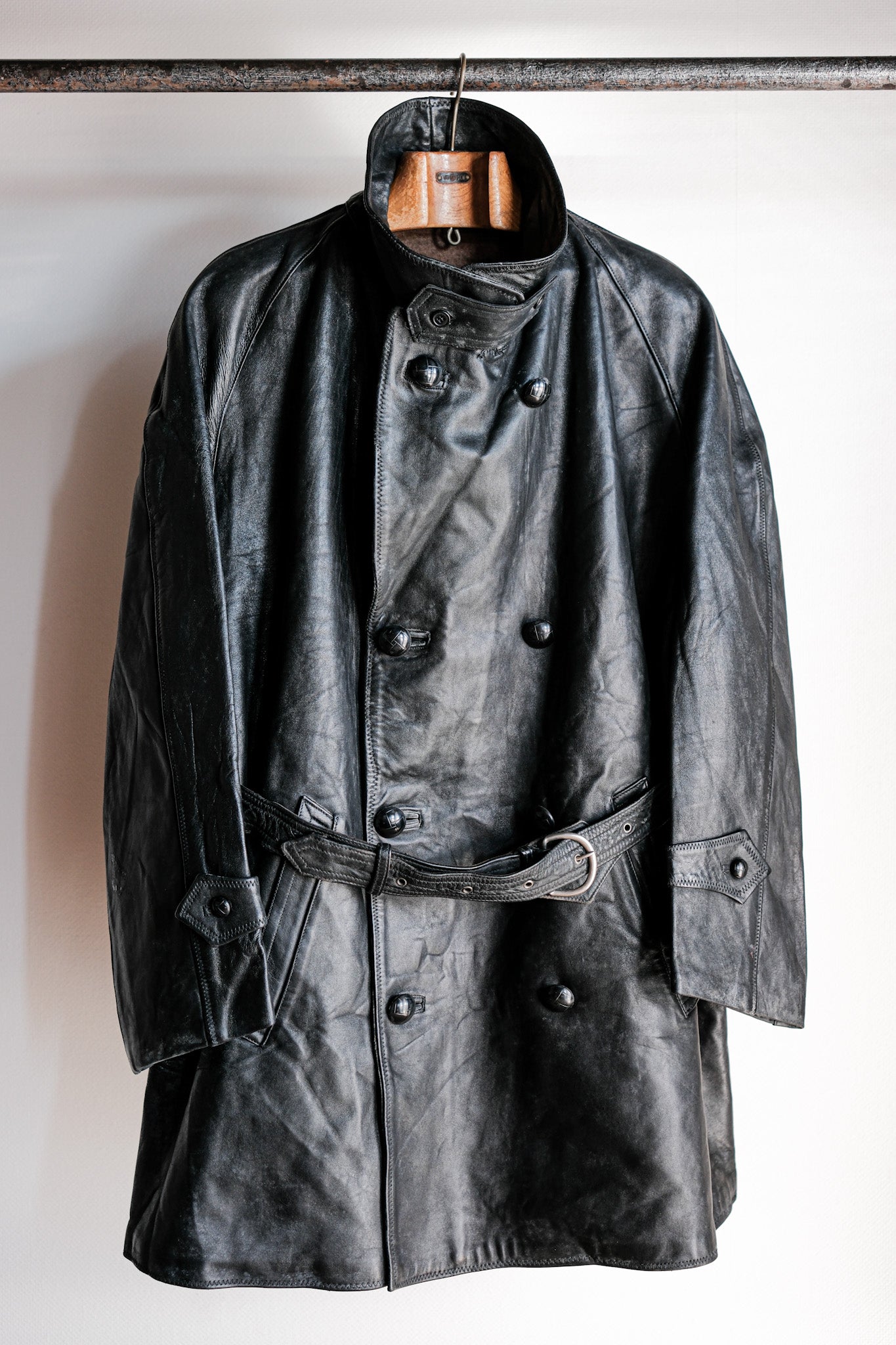 [~ 50's] Italian Army Police Double Breasted Leather Coat Size.2 "Carabinieri"