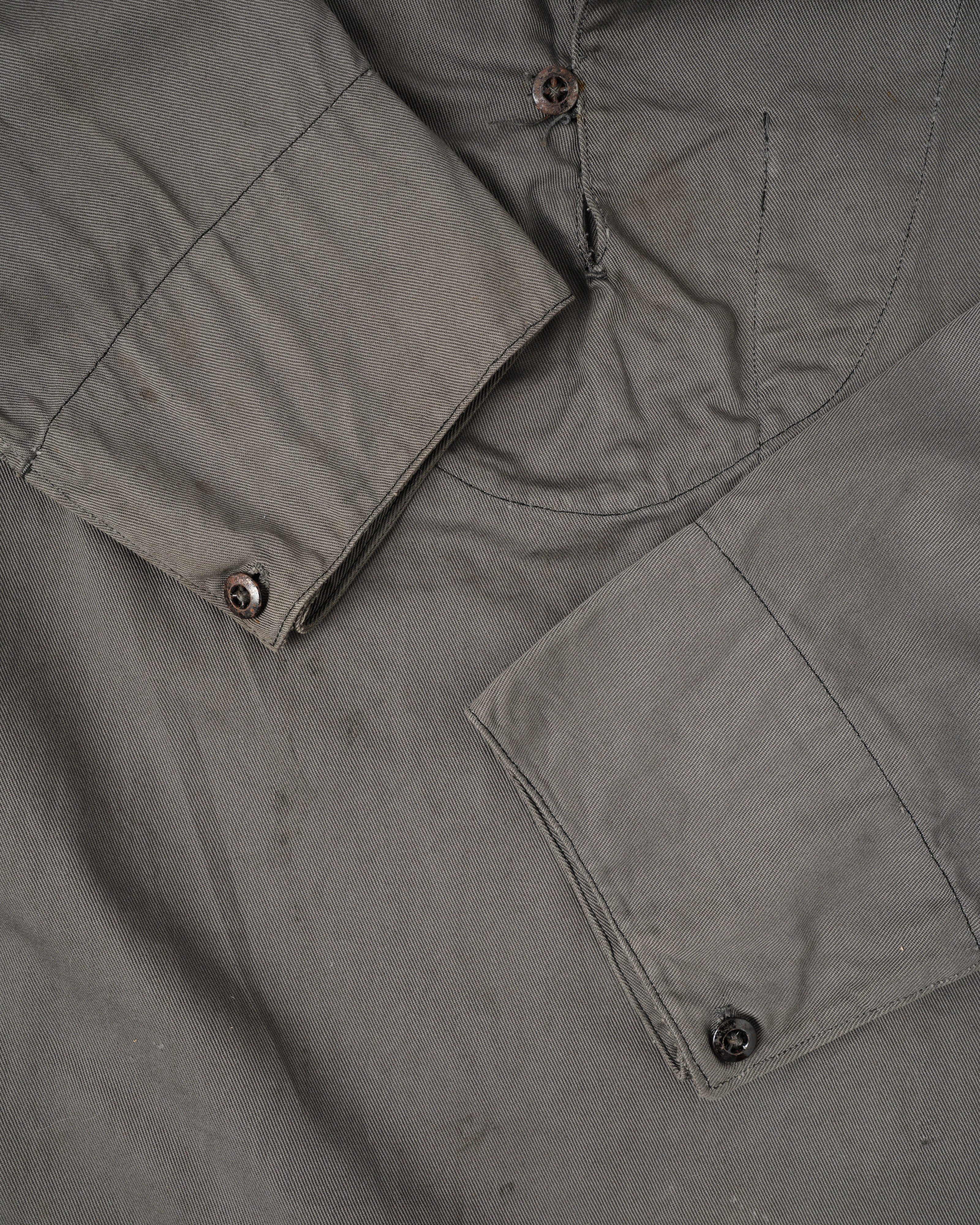 【~30's】French Navy Gray Cotton Twill Sailor Work Smock "Overdyed" "Marine Nationale"