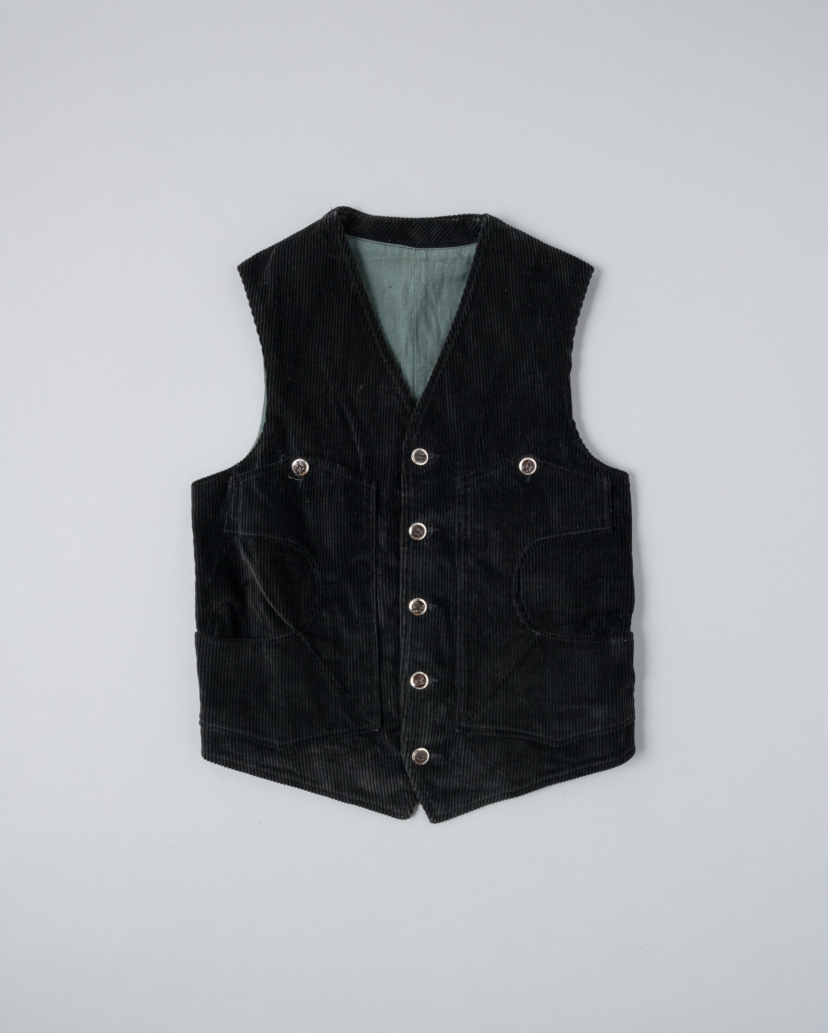 [~ 60's] French Vintage Black Corduroy Corse ประเภท Hunting Gilet