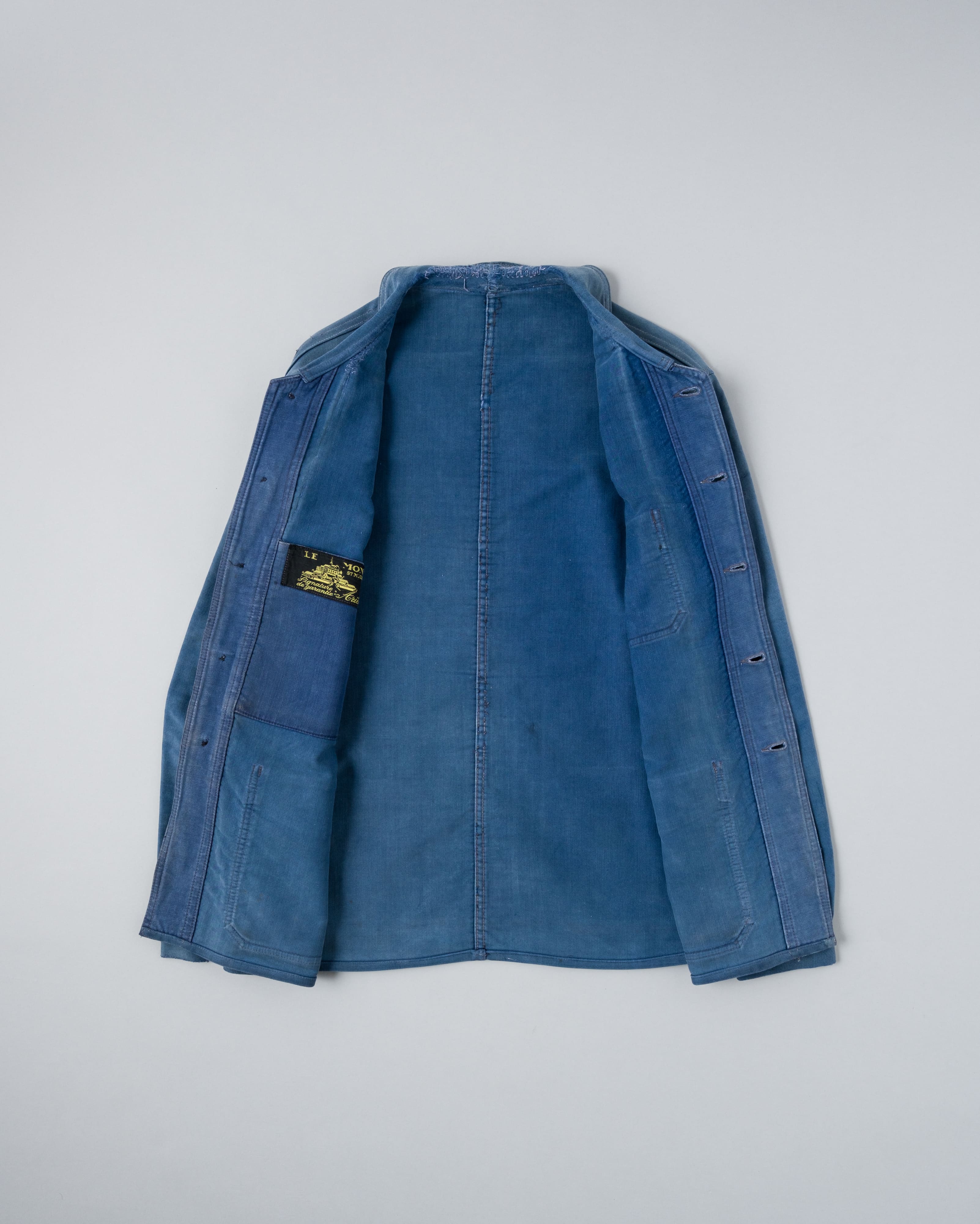 [~ 50's] Veste de travail de moleskin bleu vintage française "Le Mont St Michel"