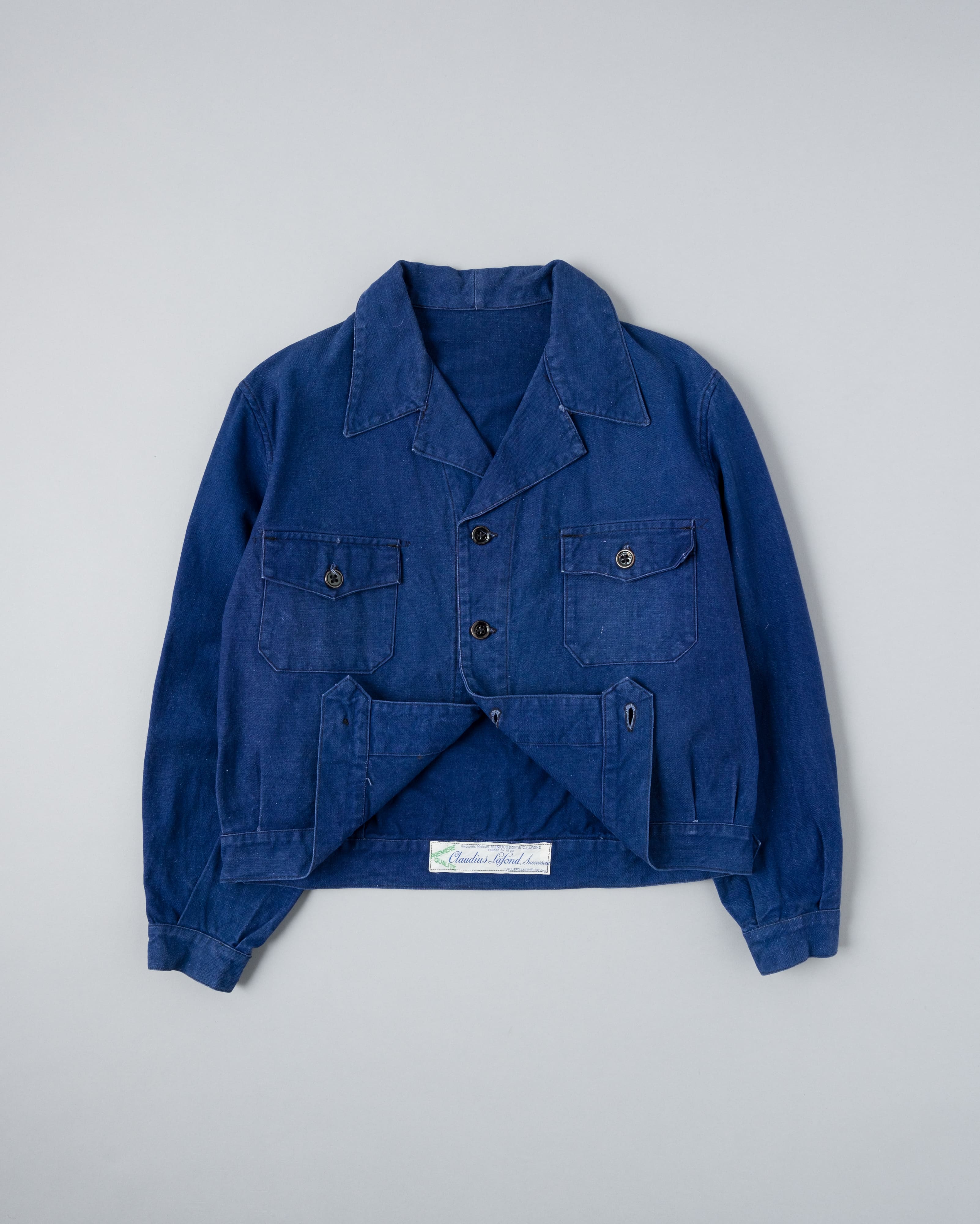 【~40's】French Vintage Deep Blue Cotton Twill Cyclist Jacket