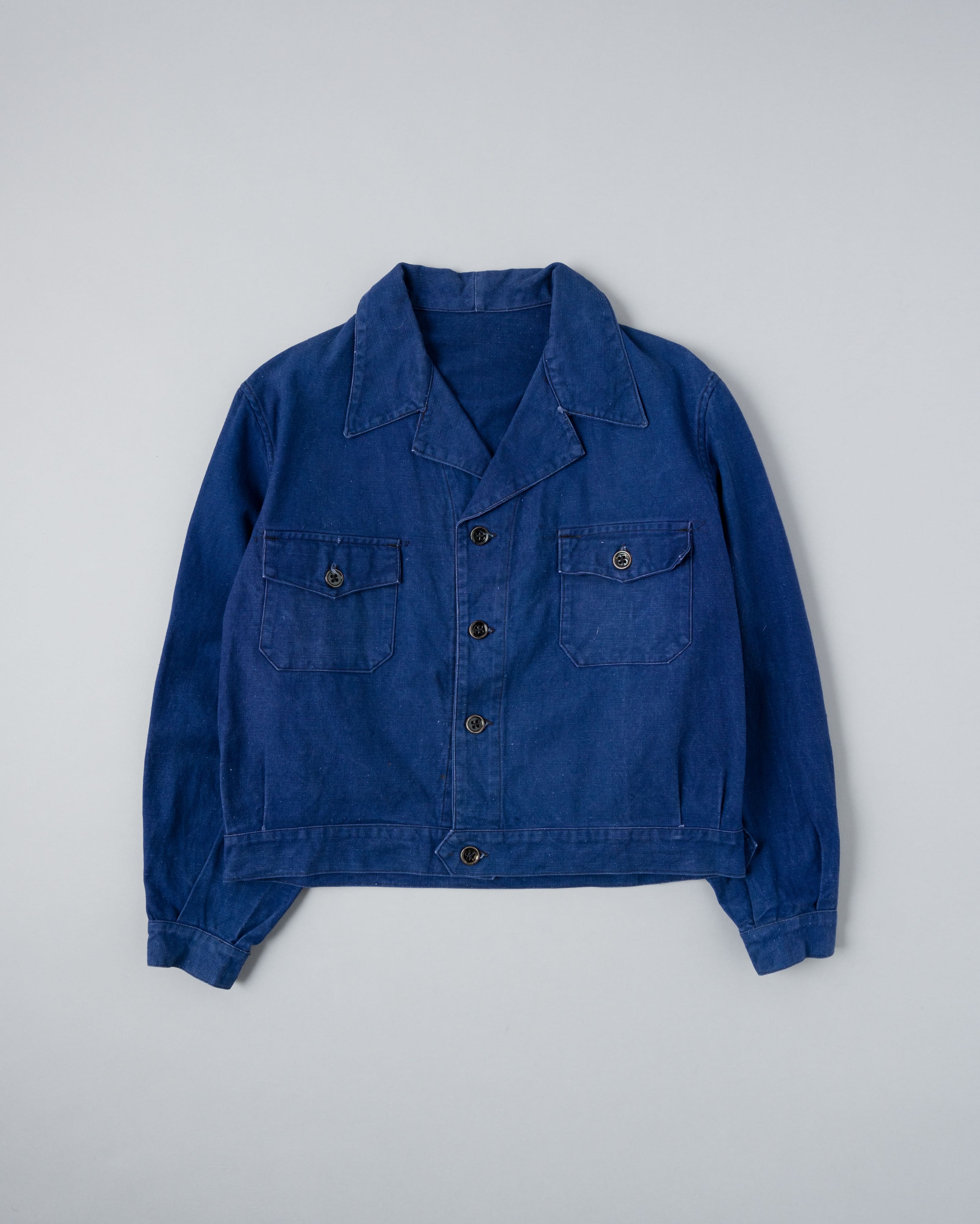 【~40's】French Vintage Deep Blue Cotton Twill Cyclist Jacket