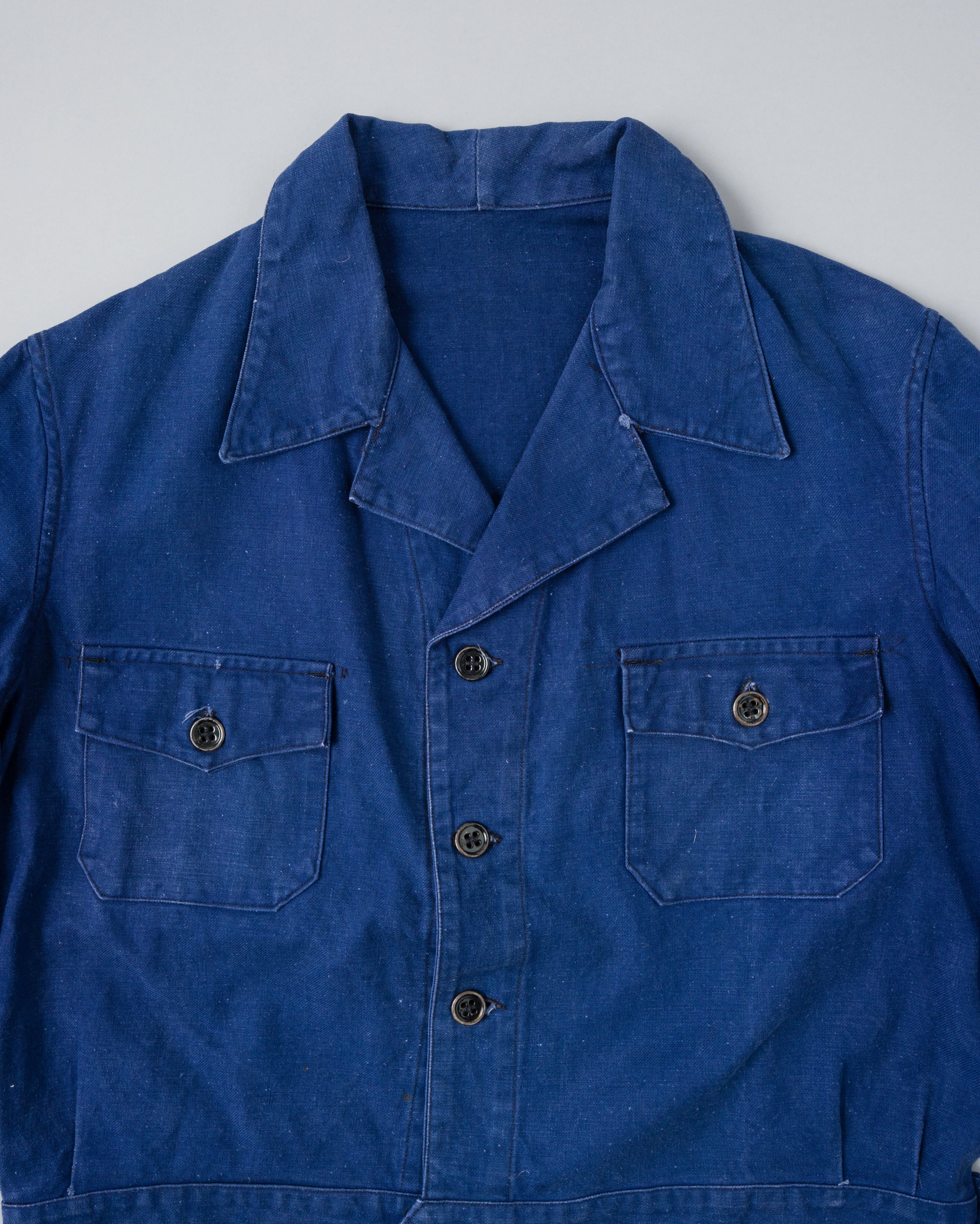 【~40's】French Vintage Deep Blue Cotton Twill Cyclist Jacket