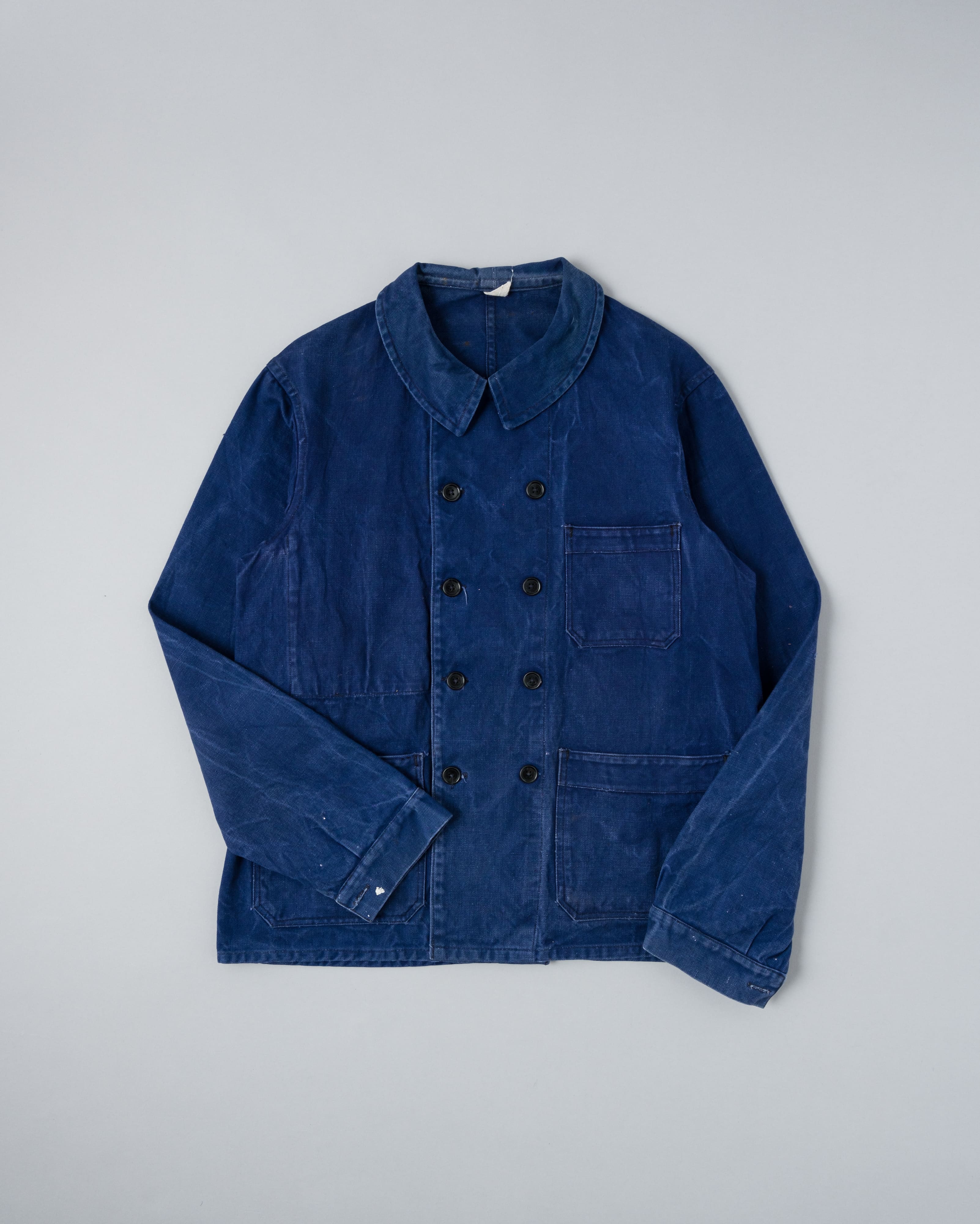 [~ 50's] French Vintage Deep Blue Cotton Twill Twill Double Breasted Work Veste