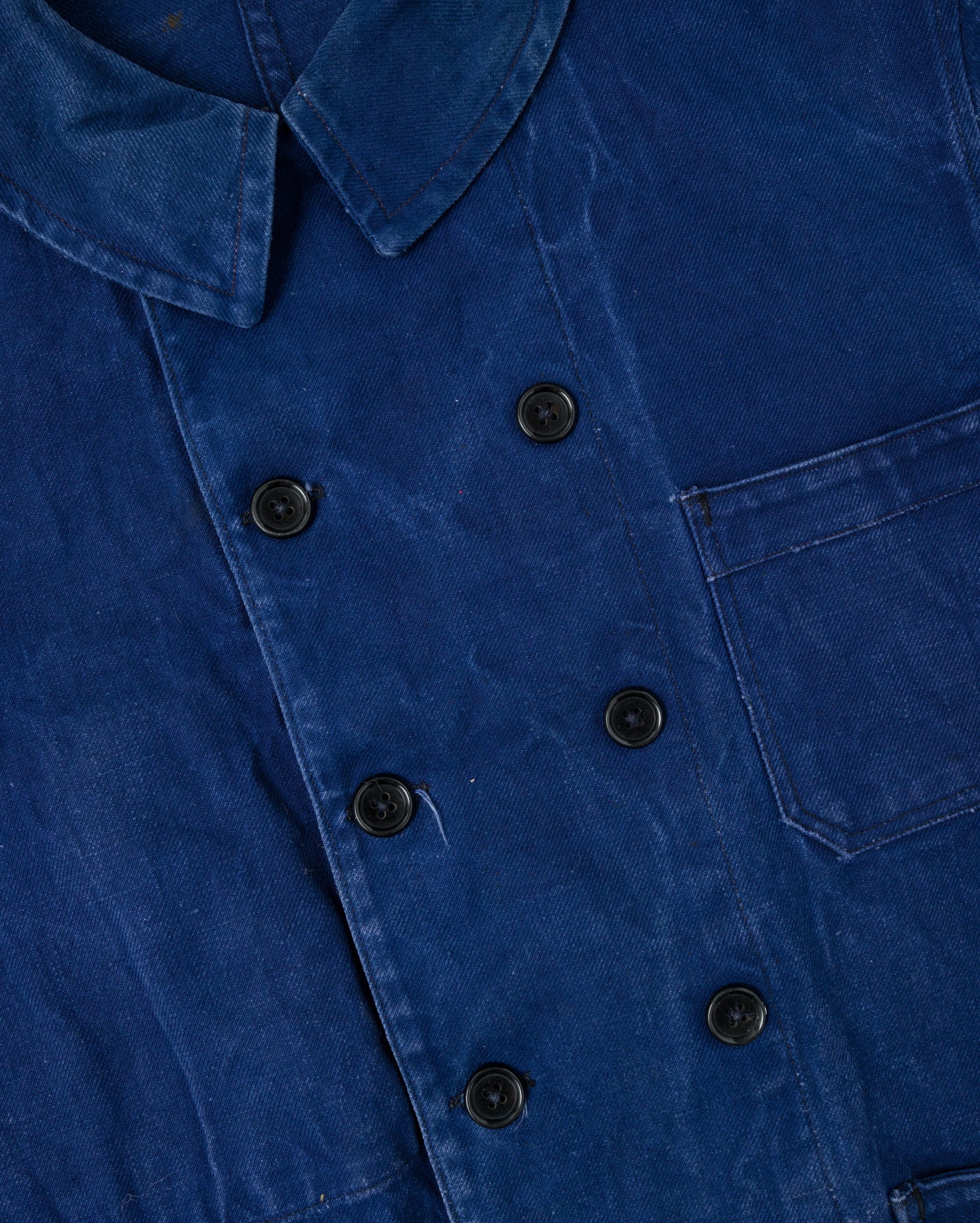 ［~50's］French Vintage Deep Blue Cotton Twill Double Breasted Work Jacket