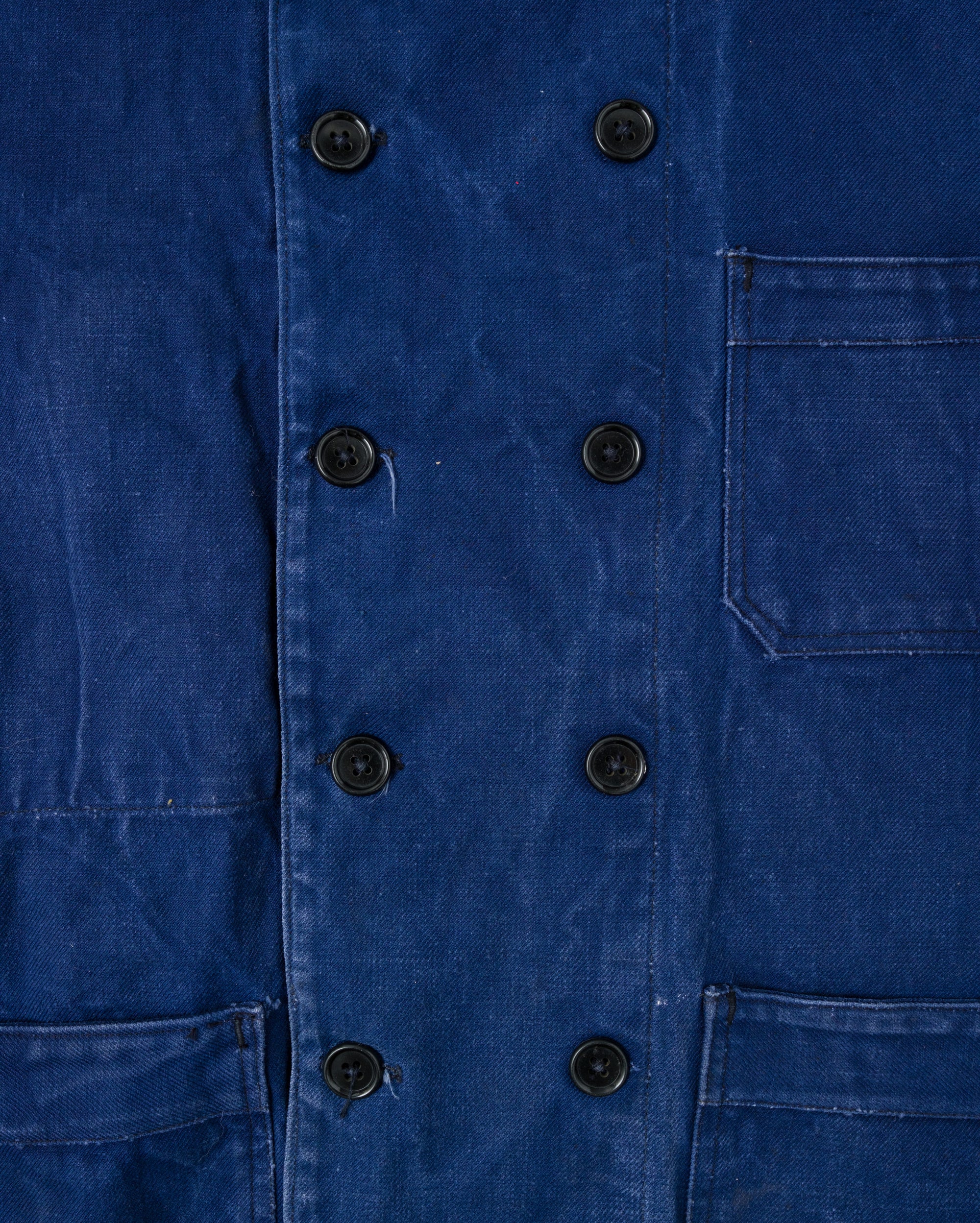 ［~50's］French Vintage Deep Blue Cotton Twill Double Breasted Work Jacket